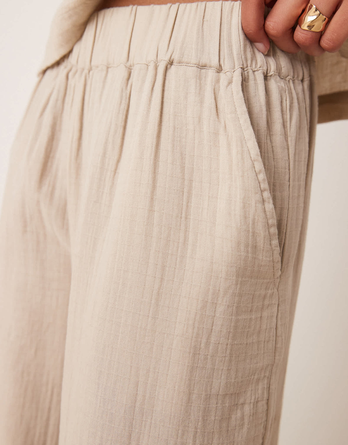 Vila crinkle wide leg trouser co-ord in beige - ASOS Sample Sale