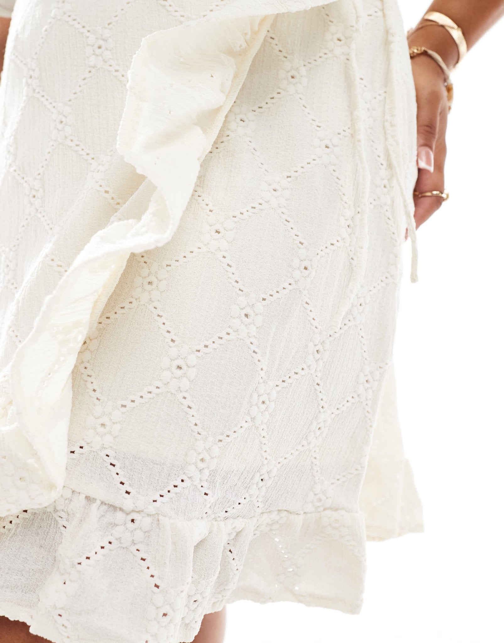 Vila Curve jersey broderie wrap mini dress in cream - ASOS Sample Sale