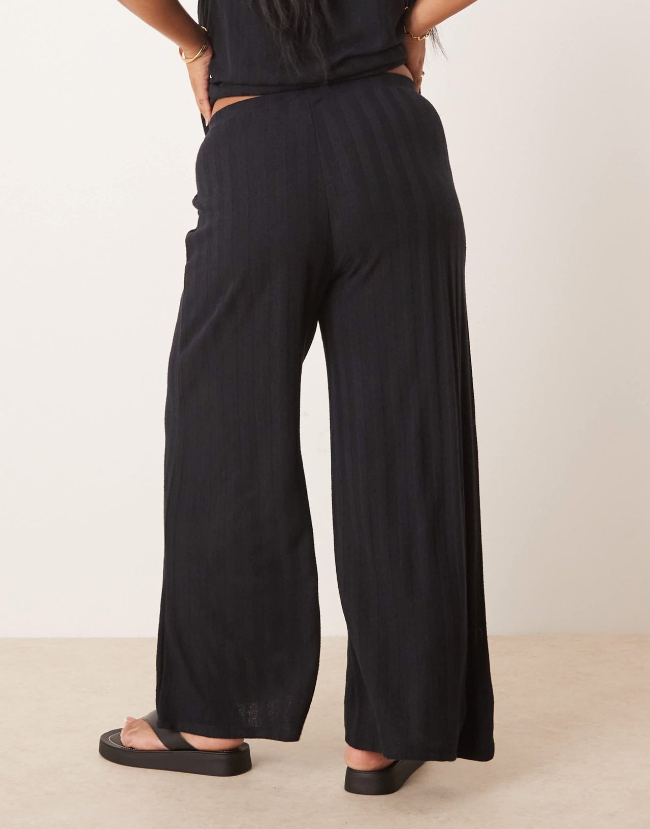 Vila Curve lightweight knitted wide leg trouser co-ord in black - ASOS Sample Sale