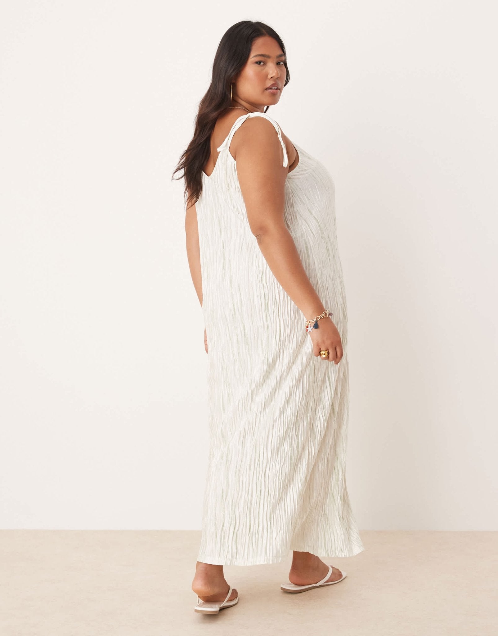 Vila Curve plisse cami maxi slip dress in pale silt green tie dye - ASOS Sample Sale