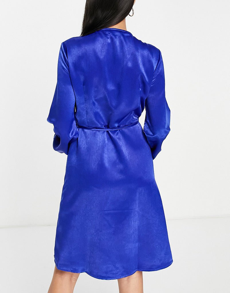 Vila exclusive satin wrap midi dress in bright blue - ASOS Sample Sale