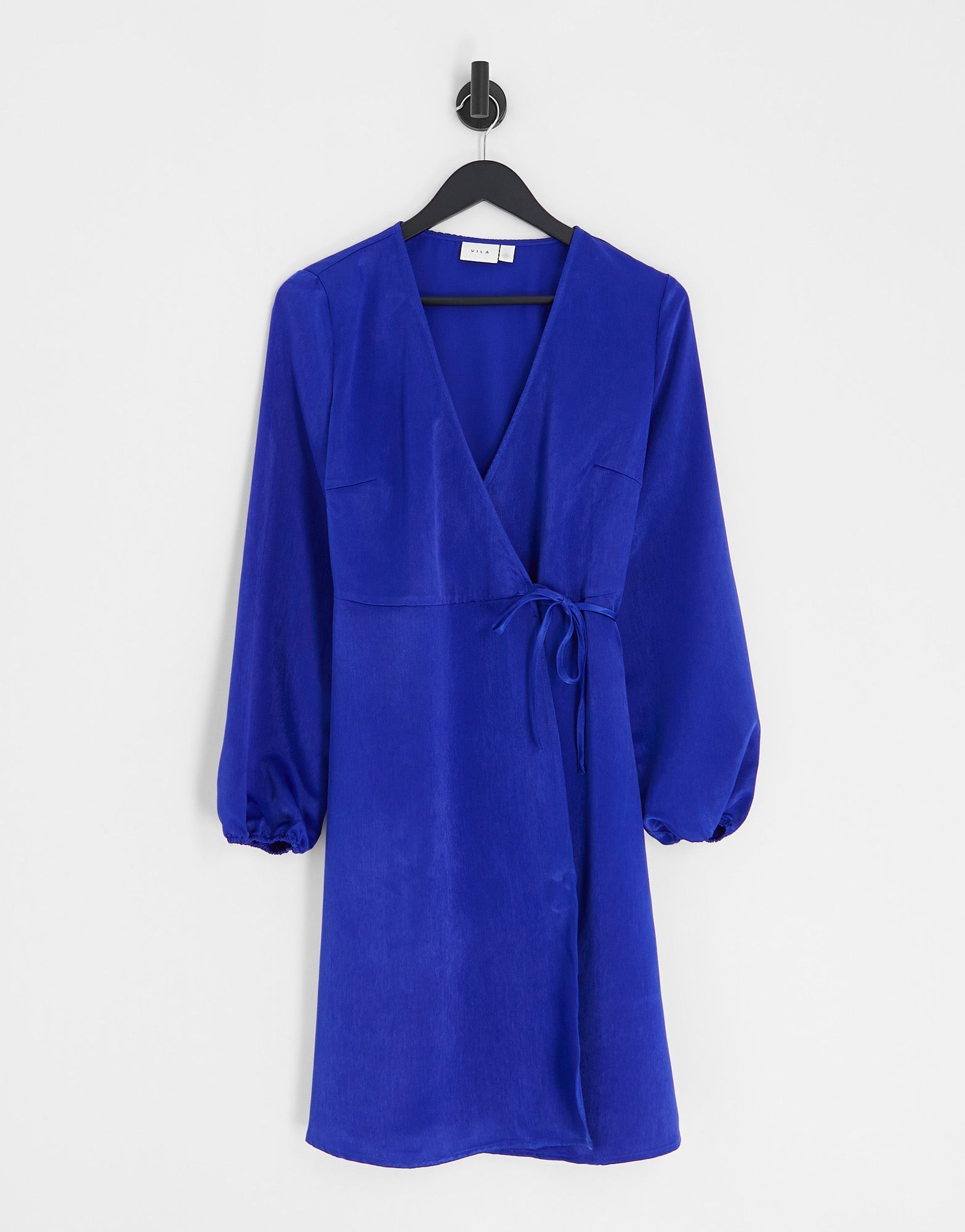 Vila exclusive satin wrap midi dress in bright blue - ASOS Sample Sale