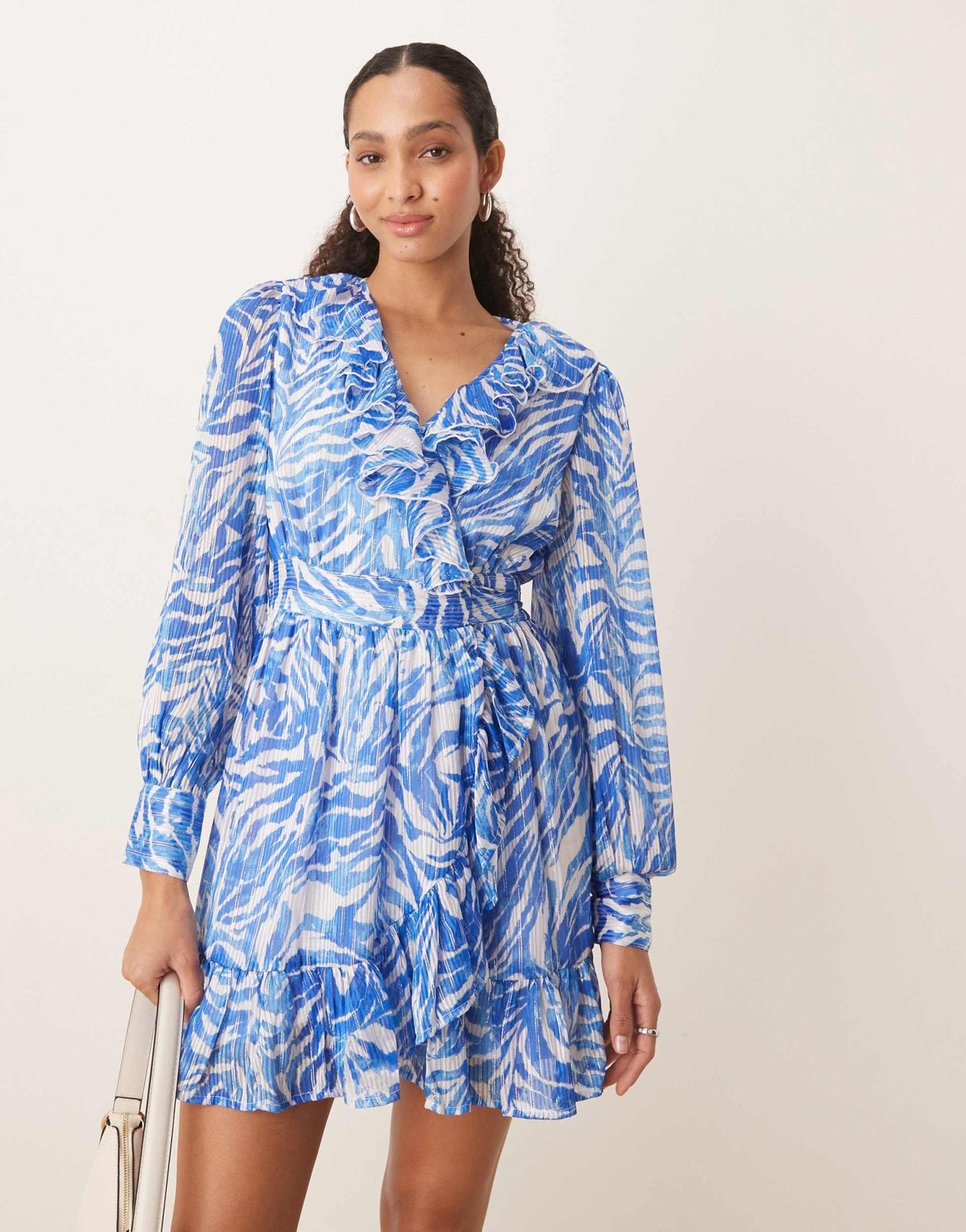 Vila flounce mini dress in blue zebra print - ASOS Sample Sale