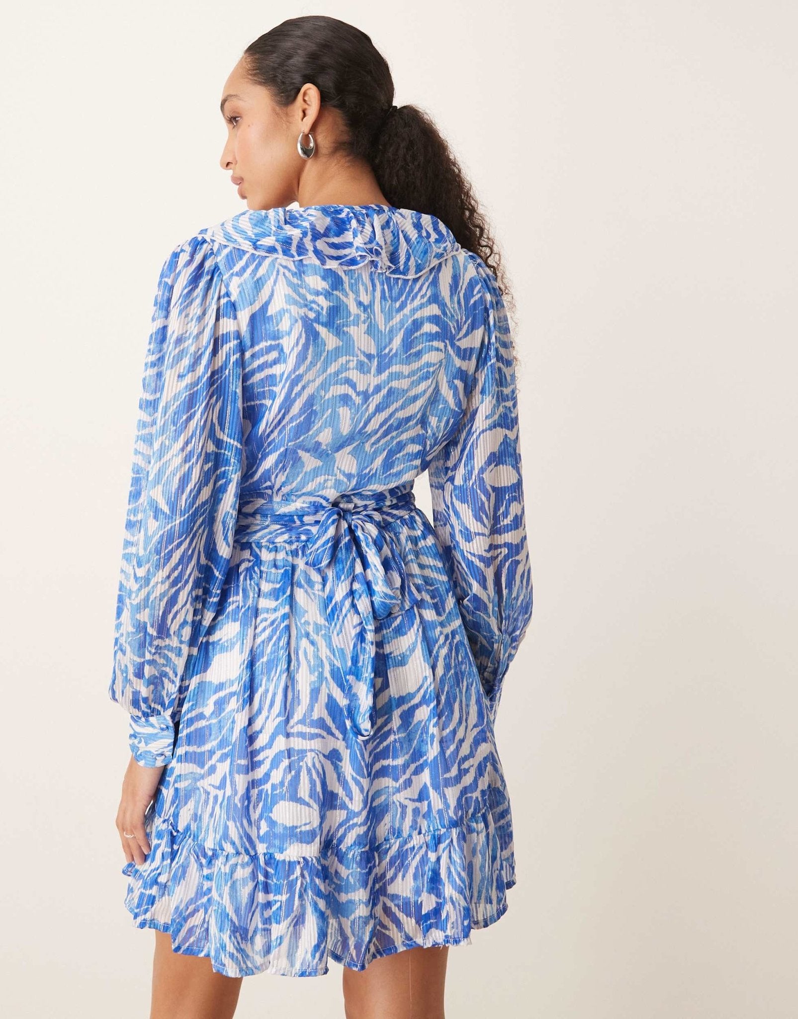 Vila flounce mini dress in blue zebra print - ASOS Sample Sale