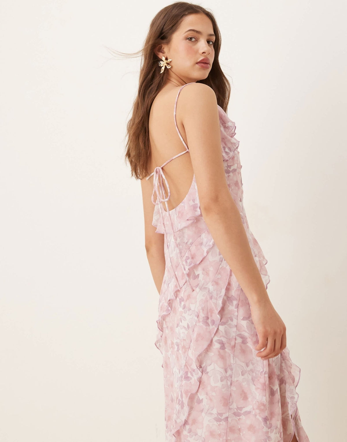 Vila frill trim midi dress in pink ditsy floral - ASOS Sample Sale