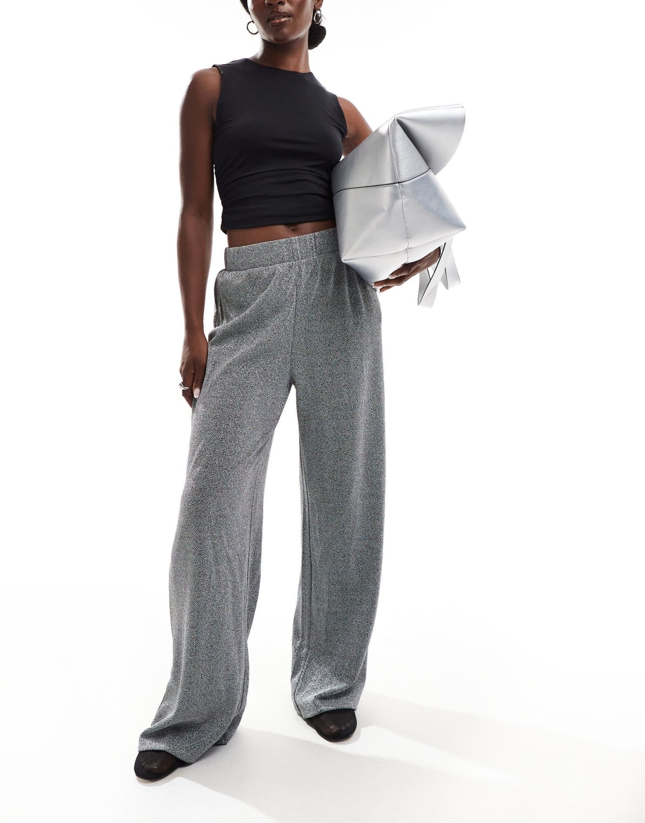 Vila glitter wide leg trousers in silver - ASOS Sample Sale