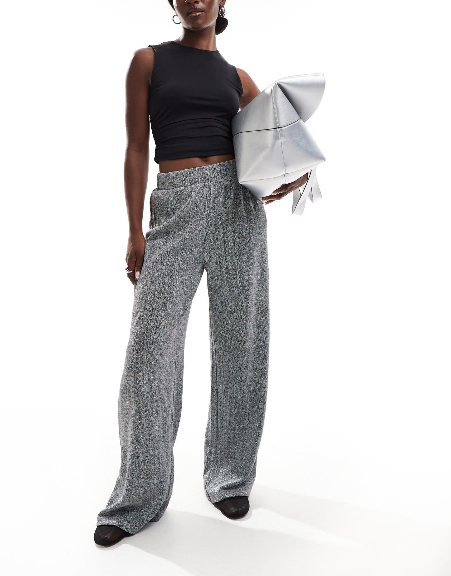 Vila glitter wide leg trousers in silver - ASOS Sample Sale
