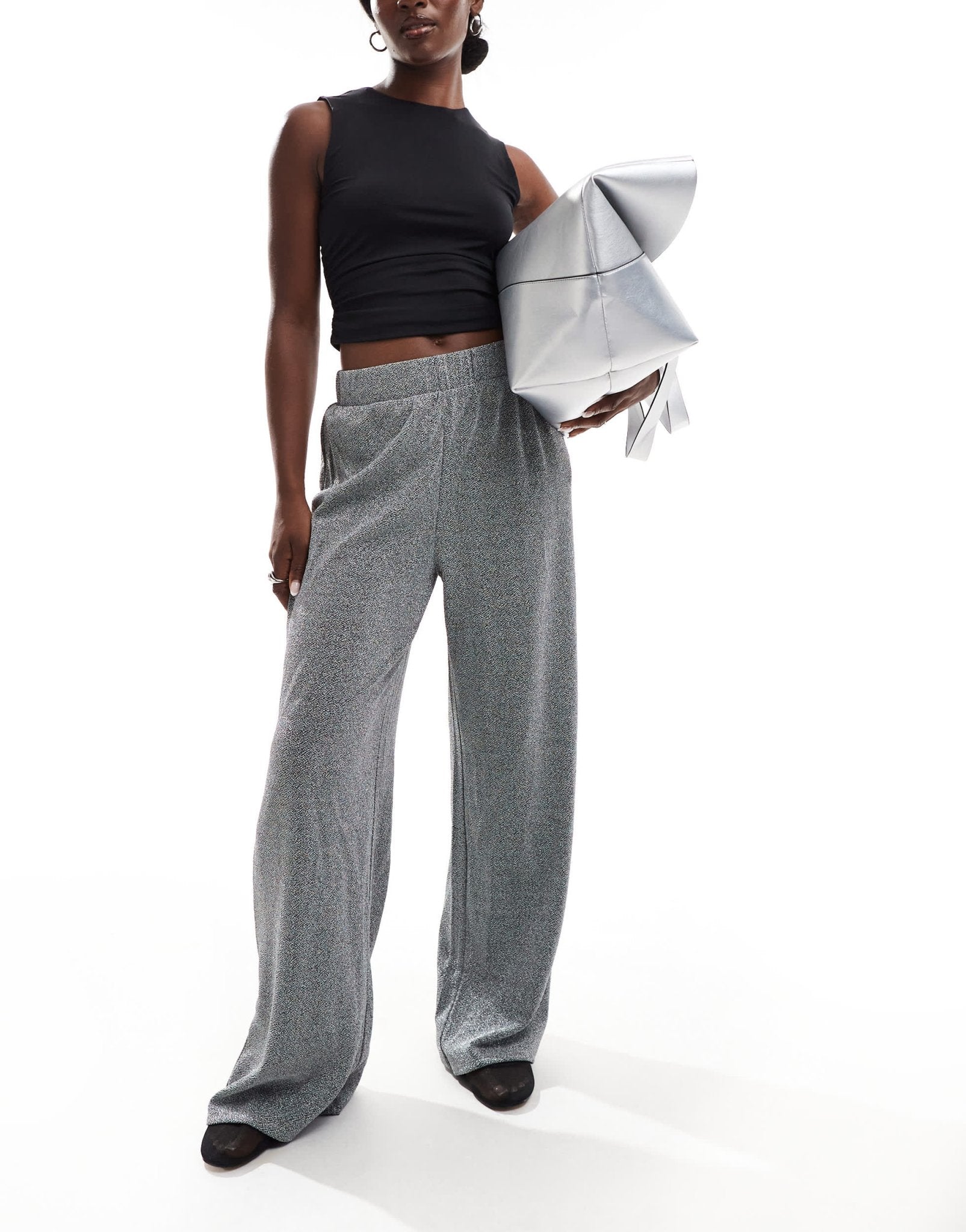 Vila glitter wide leg trousers in silver - ASOS Sample Sale