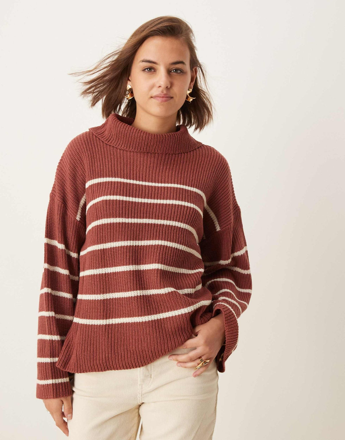 Vila high neck loose jumper in terracotta stripe - ASOS Sample Sale