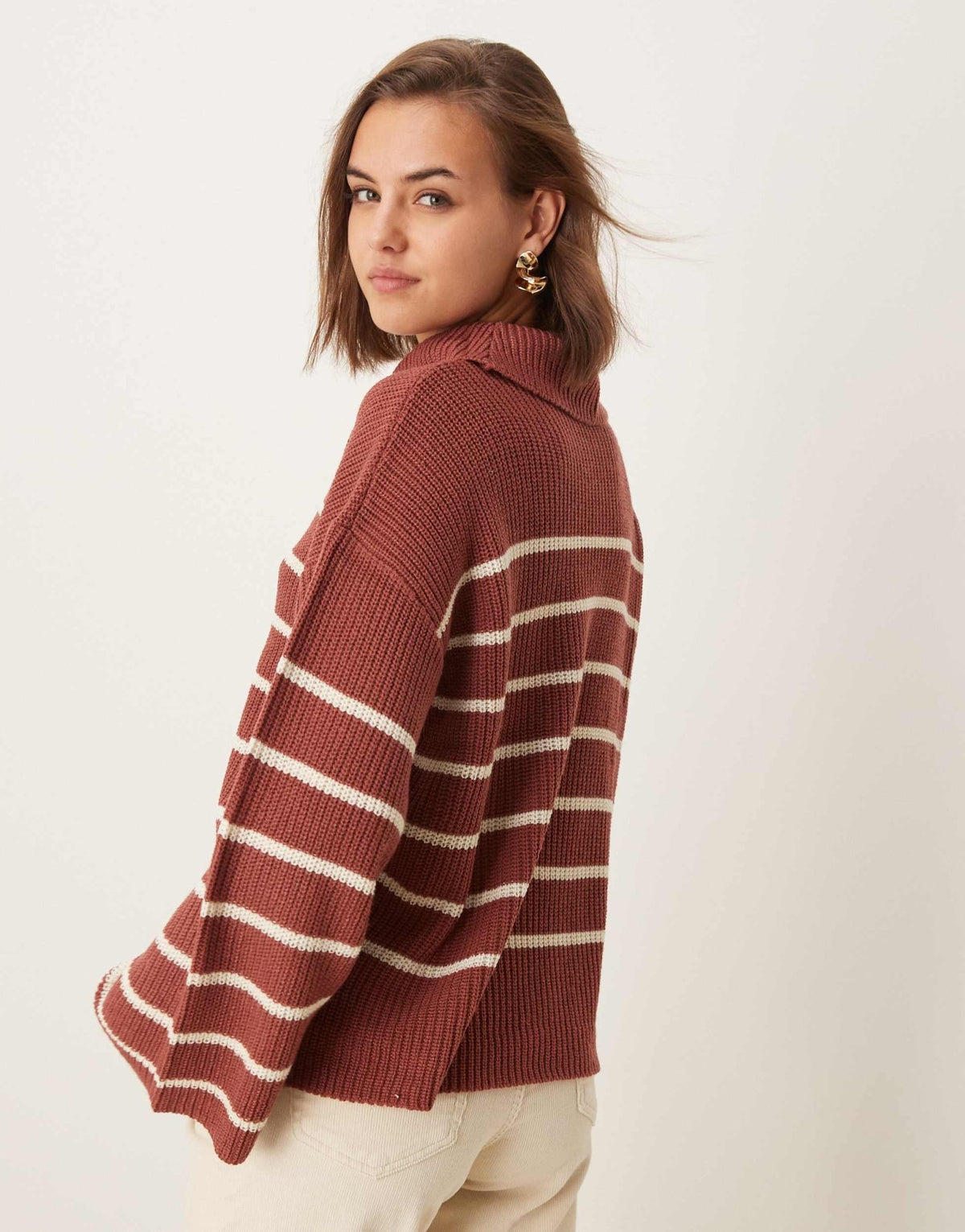 Vila high neck loose jumper in terracotta stripe - ASOS Sample Sale