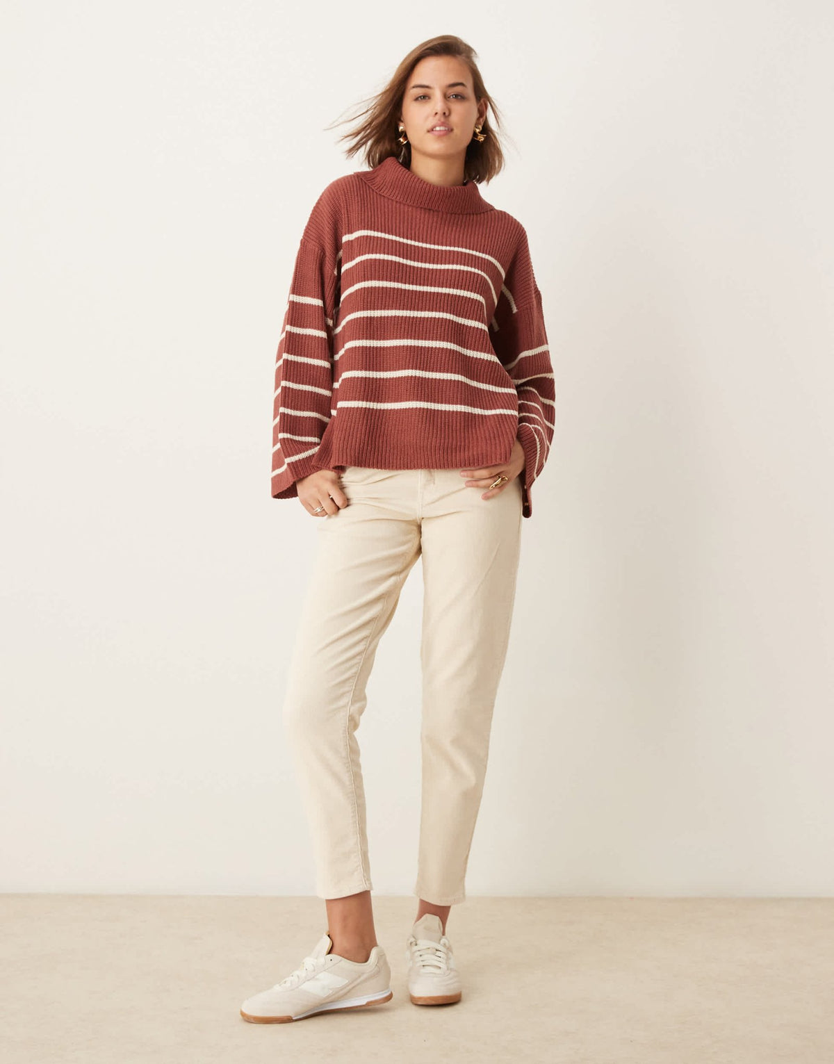 Vila high neck loose jumper in terracotta stripe - ASOS Sample Sale