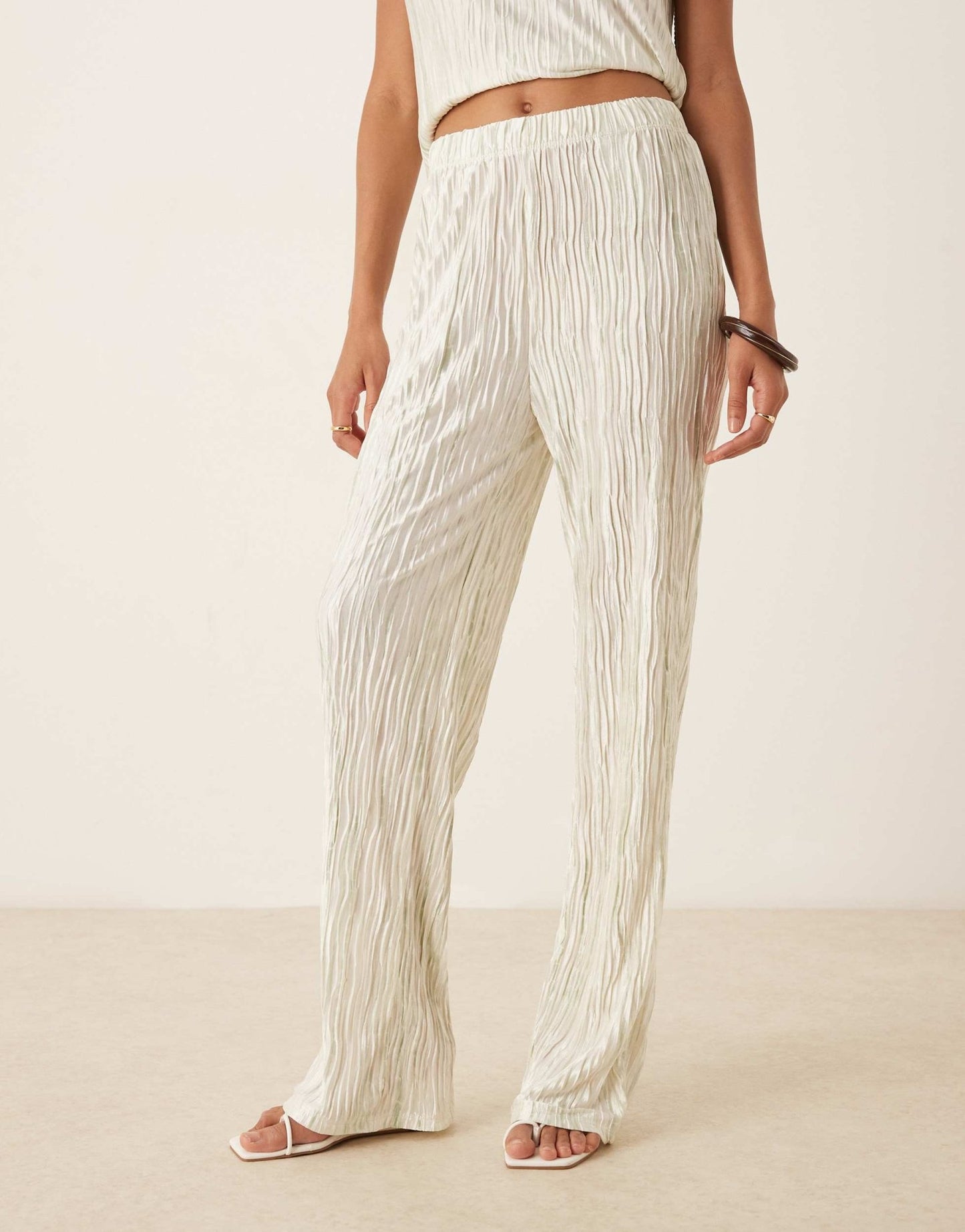 Vila high waist plisse wide leg trouser co-ord in pale silt green tie dye - ASOS Sample Sale