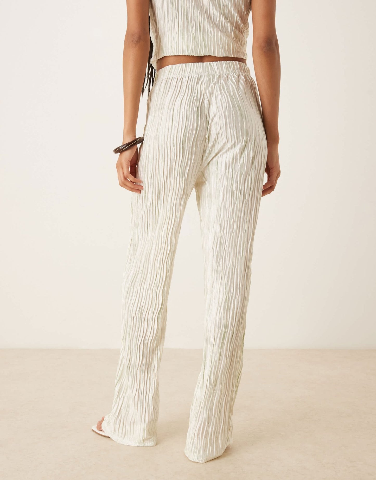 Vila high waist plisse wide leg trouser co-ord in pale silt green tie dye - ASOS Sample Sale