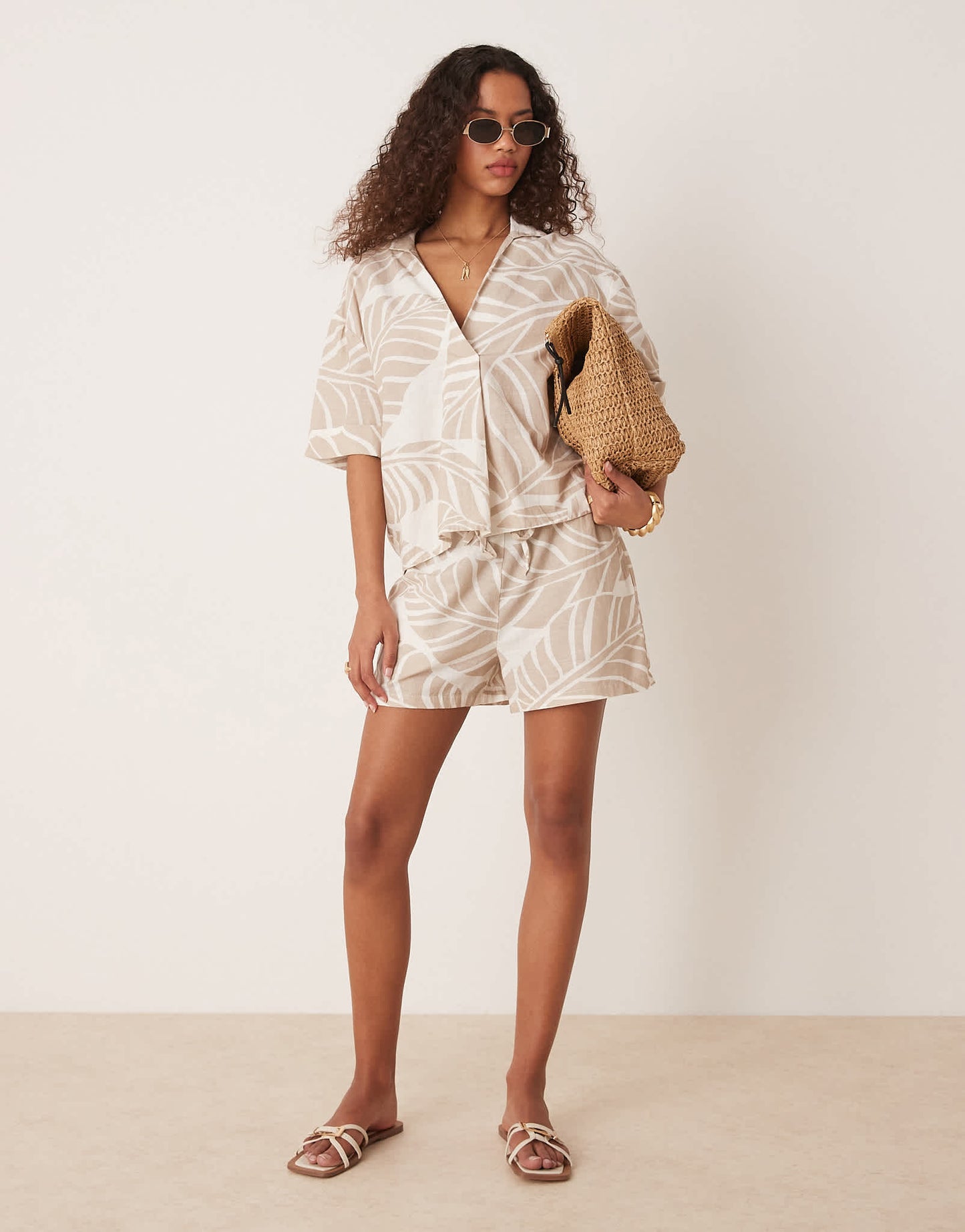Vila high waist short co-ord in oversized tonal leaf print - ASOS Sample Sale
