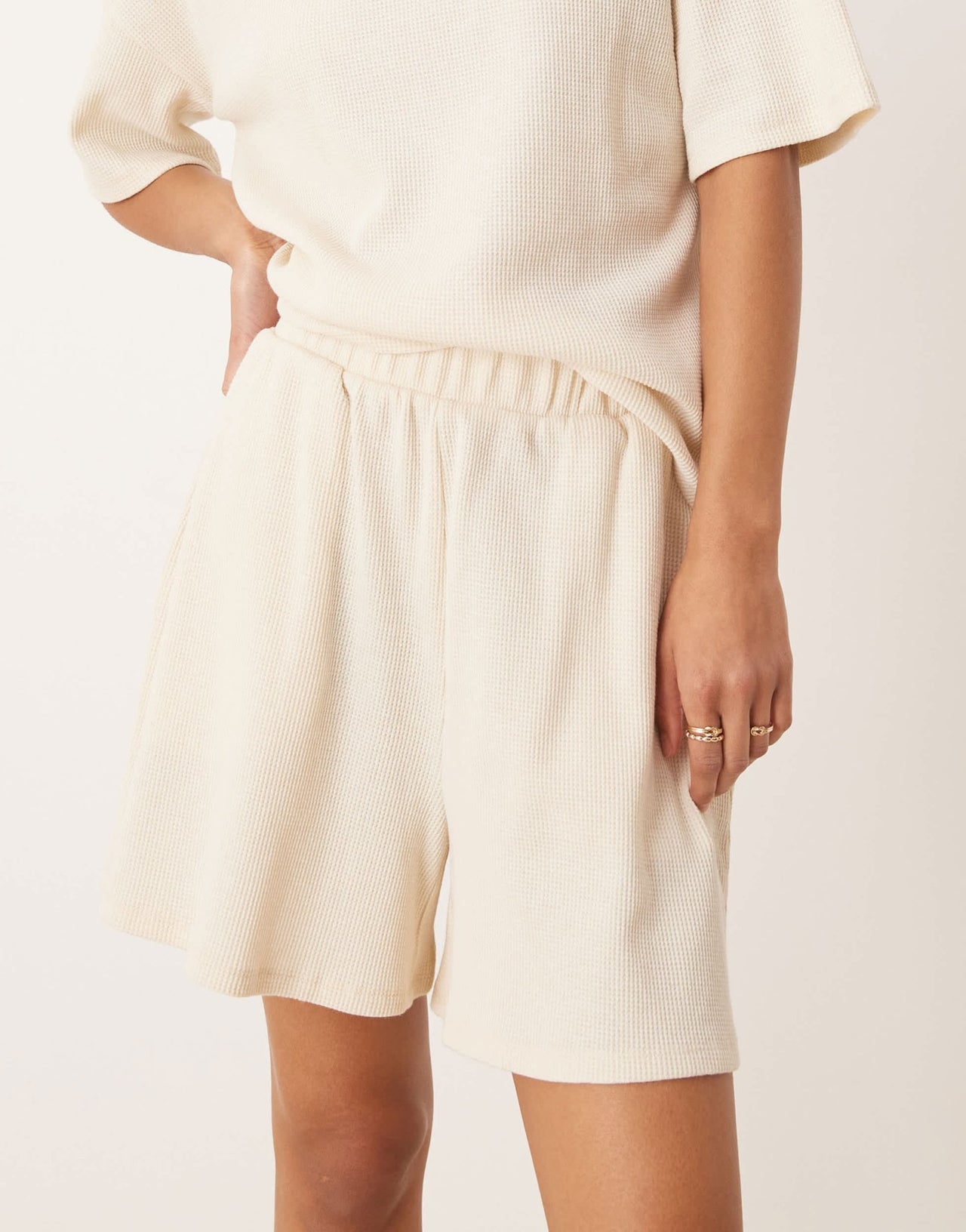 Vila high waist waffle short co-ord in birch cream - ASOS Sample Sale