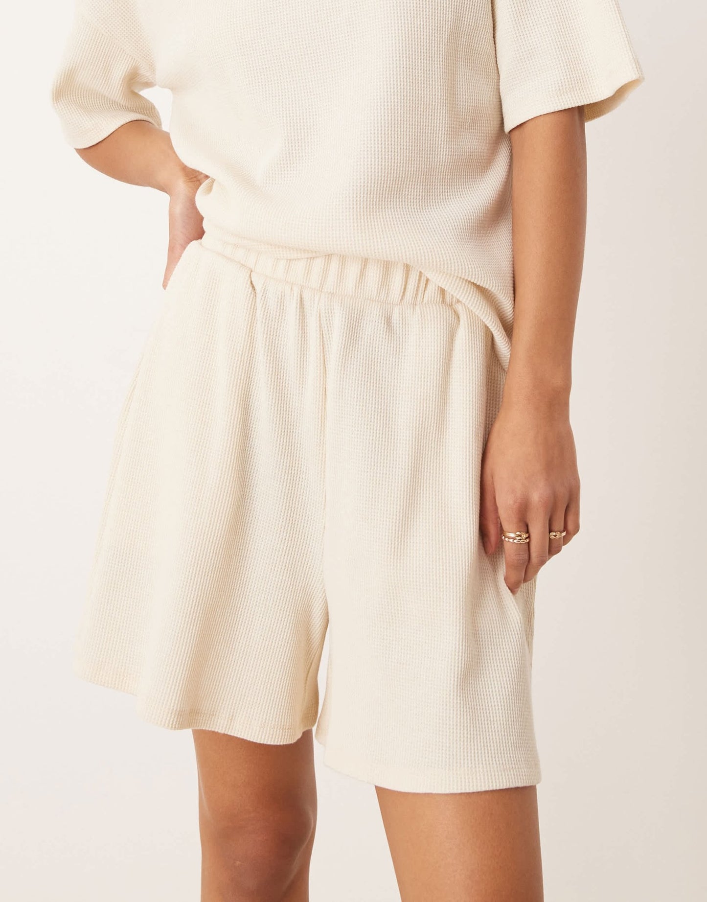 Vila high waist waffle short co-ord in birch cream - ASOS Sample Sale