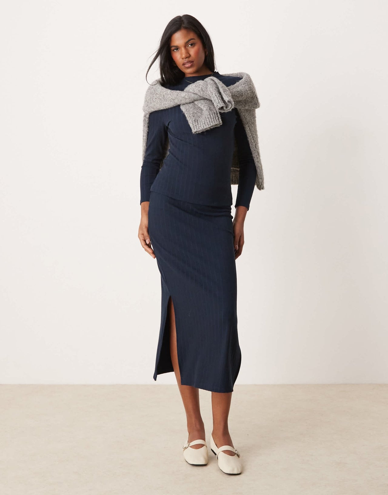Vila jersey midi skirt co - ord in navy - ASOS Sample Sale
