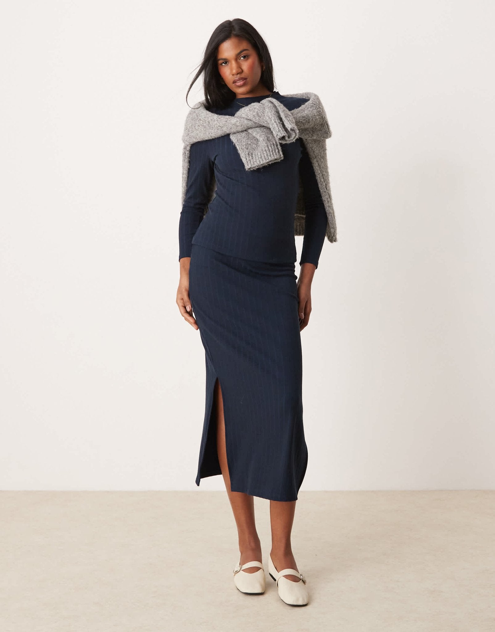 Vila jersey midi skirt co - ord in navy - ASOS Sample Sale