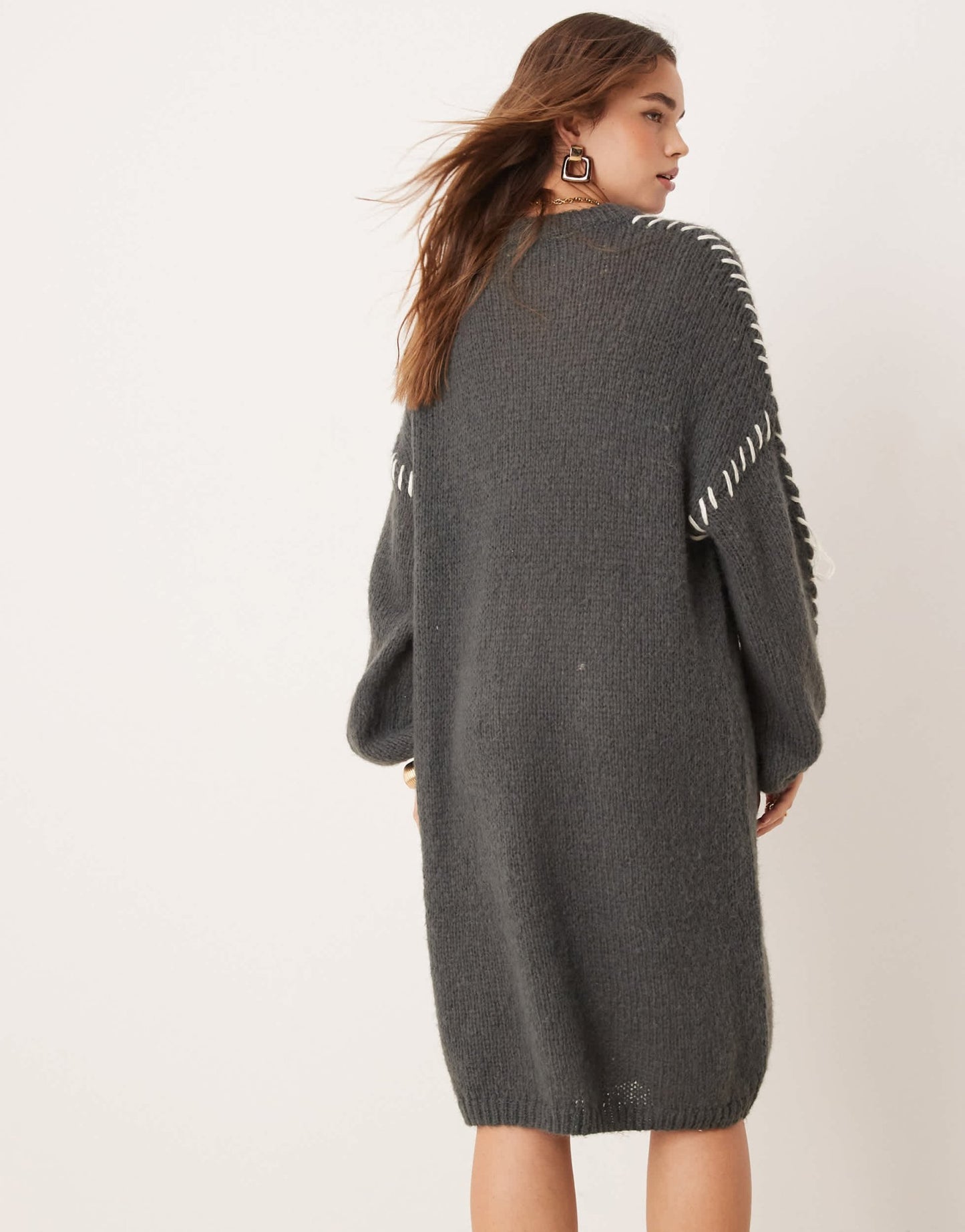 Vila knitted jumper mini dress with contrast stitch in grey - ASOS Sample Sale