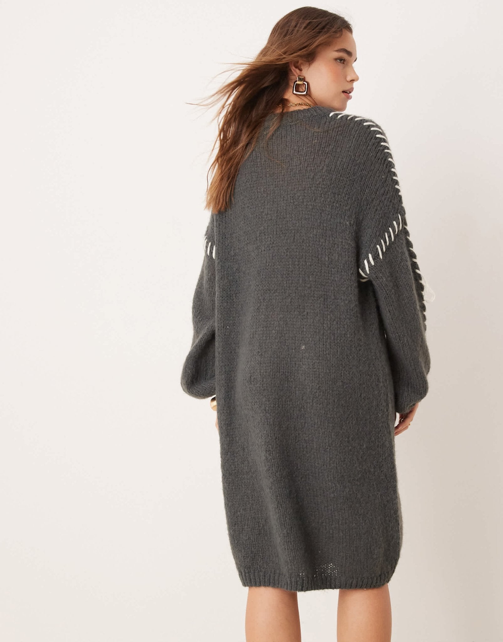Vila knitted jumper mini dress with contrast stitch in grey - ASOS Sample Sale