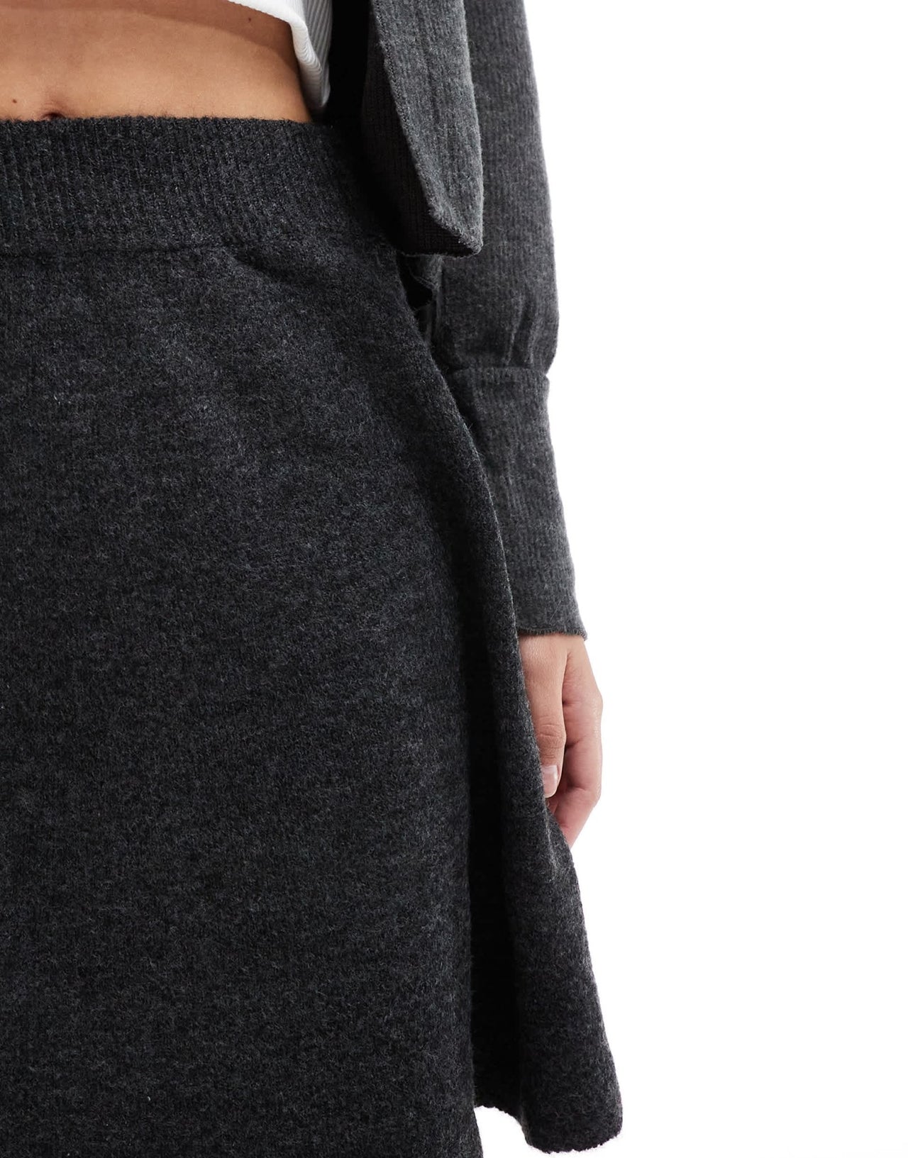 Vila knitted mini skirt co - ord in dark grey melange - ASOS Sample Sale