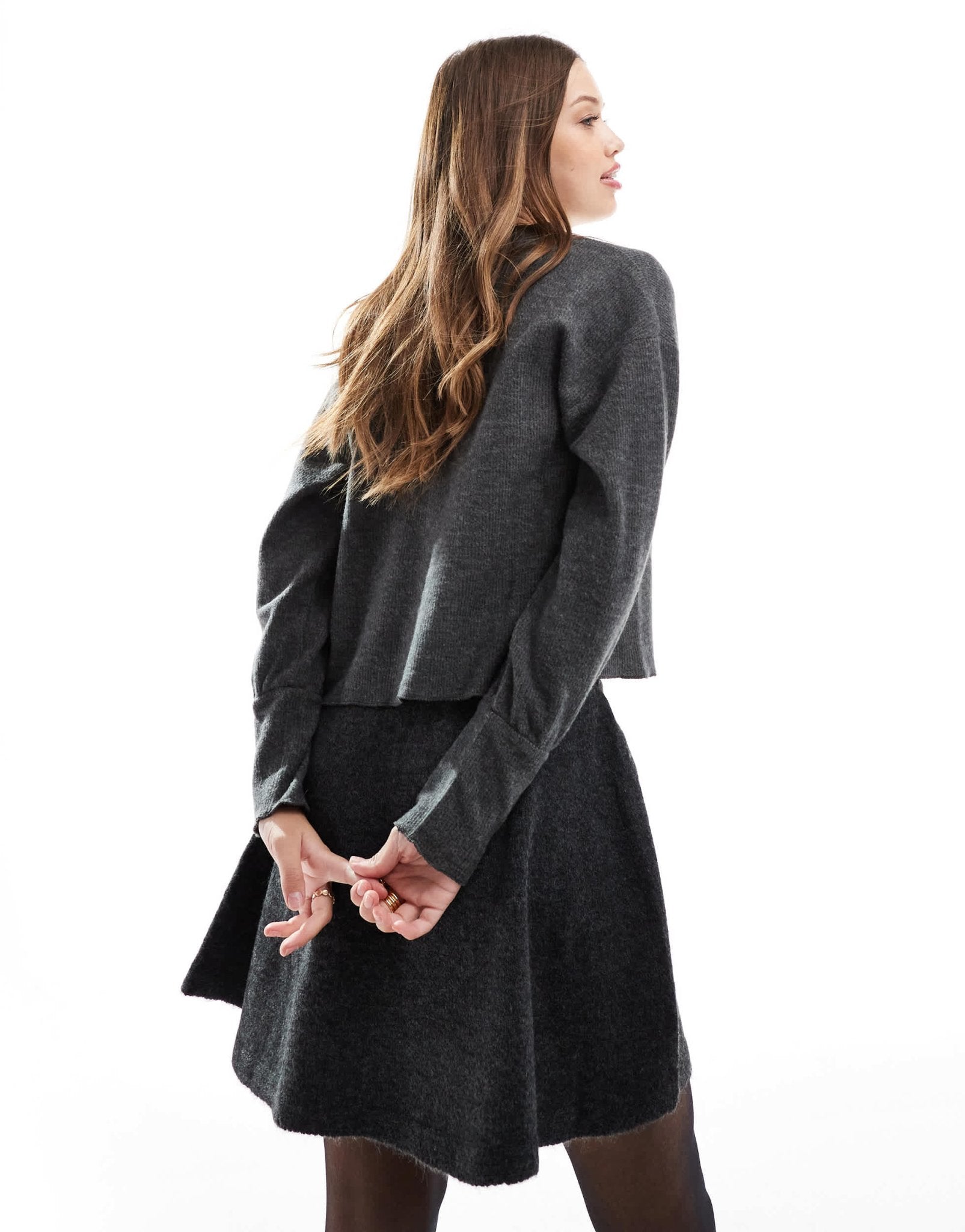 Vila knitted mini skirt co - ord in dark grey melange - ASOS Sample Sale