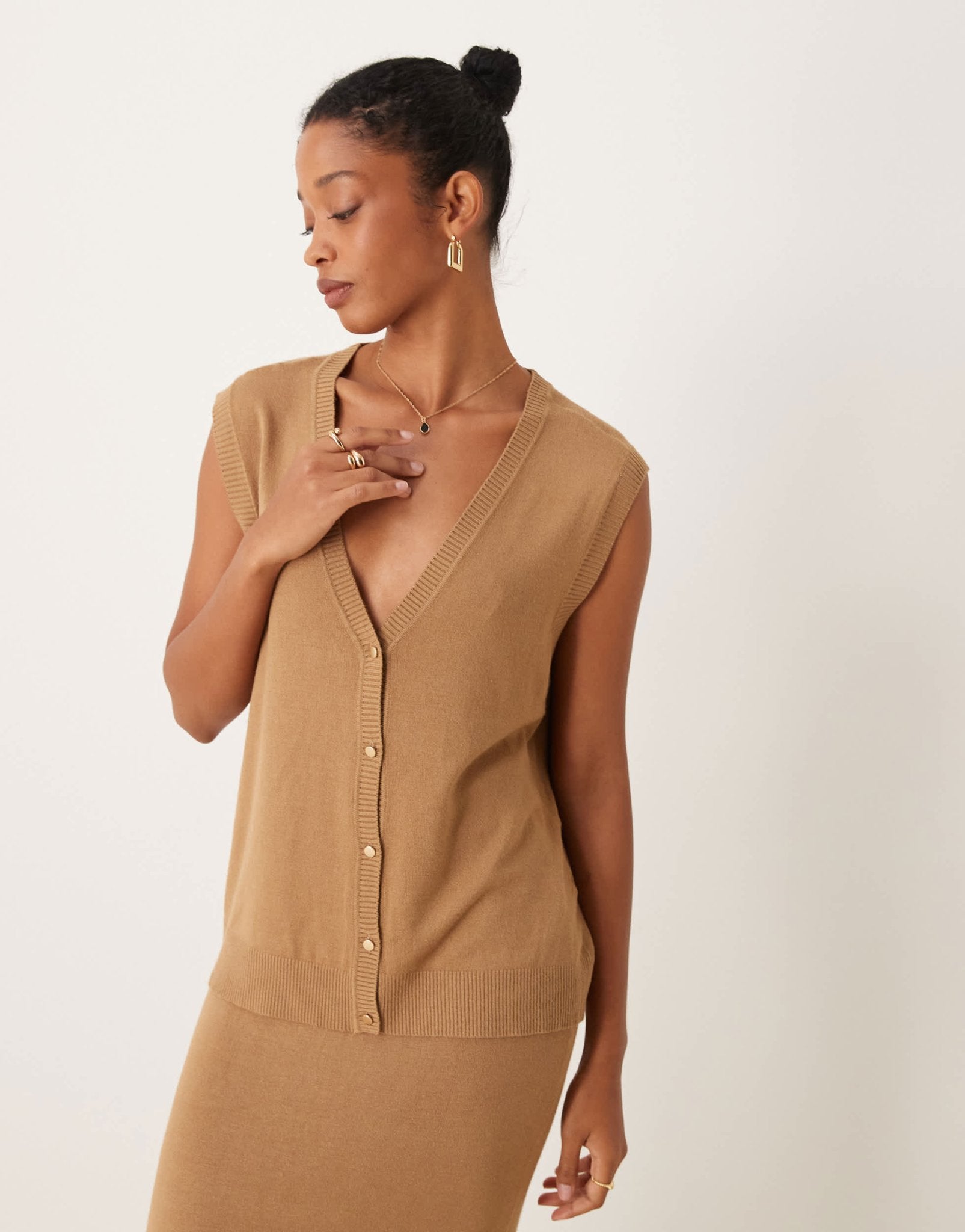 Vila knitted waistcoat co - ord in camel - ASOS Sample Sale