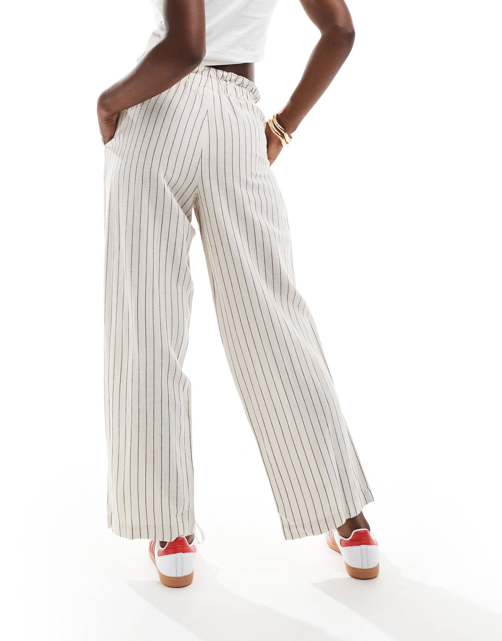 Vila linen touch pinstripe wide leg trousers in cream - ASOS Sample Sale