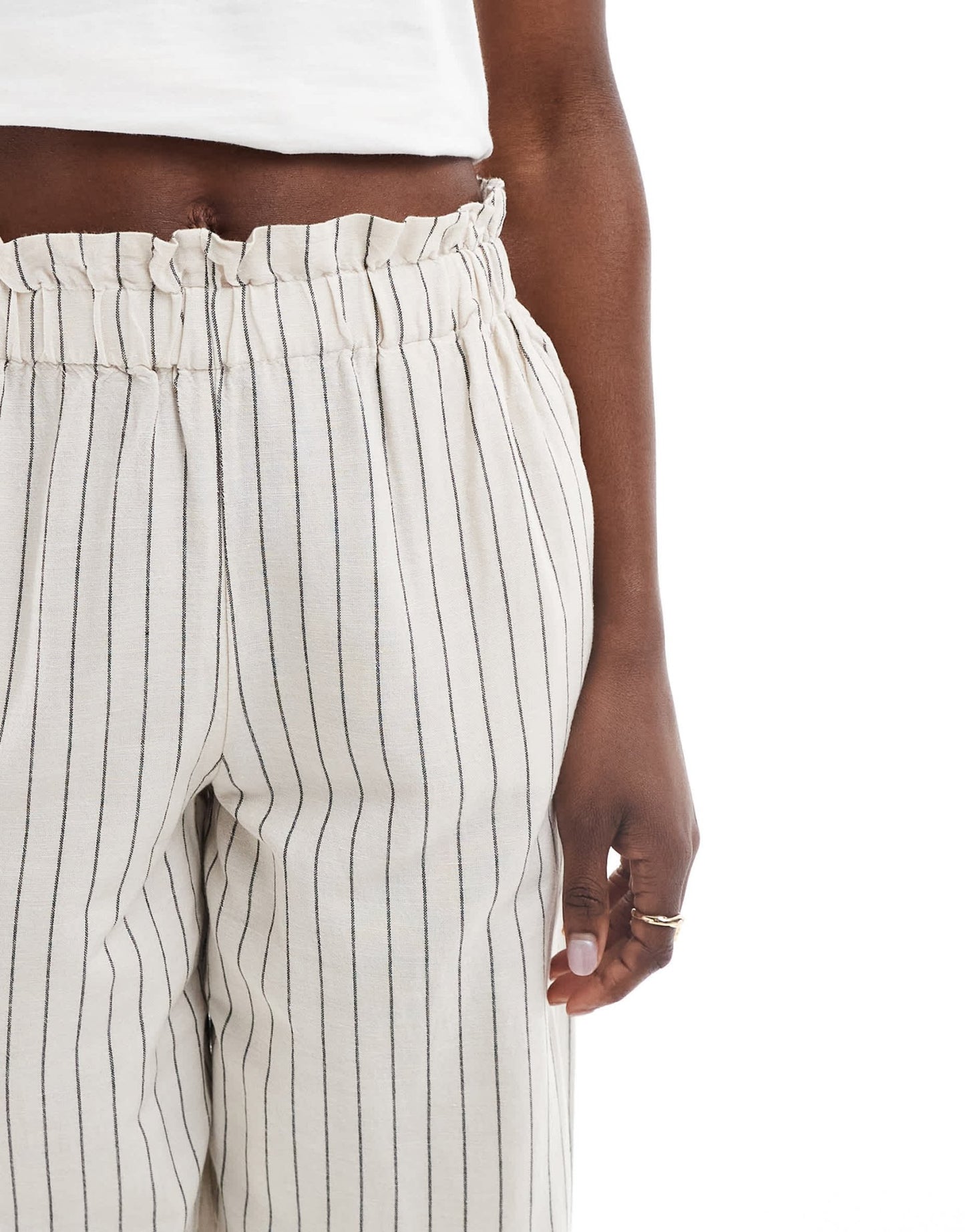 Vila linen touch pinstripe wide leg trousers in cream - ASOS Sample Sale