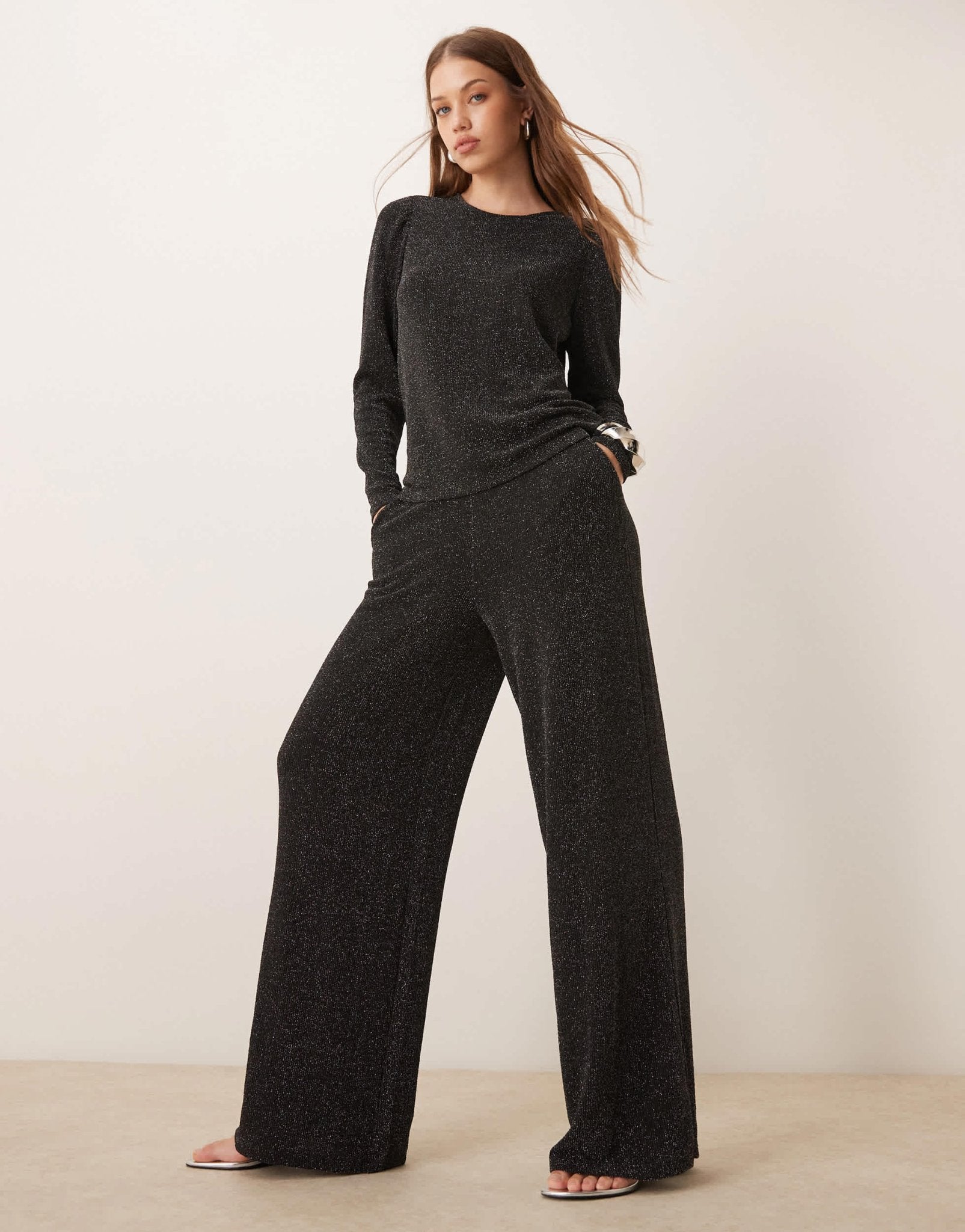 Vila long sleeve glitter top co - ord in black - ASOS Sample Sale