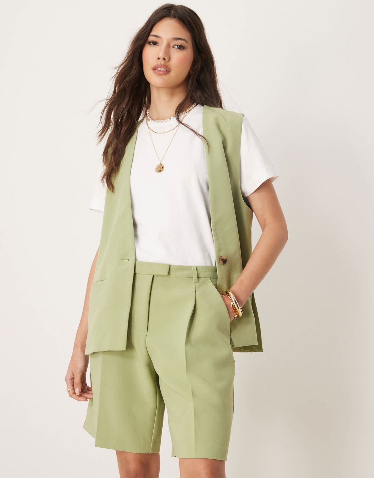 Vila longline tailored short co-ord in sage green - ASOS Sample Sale