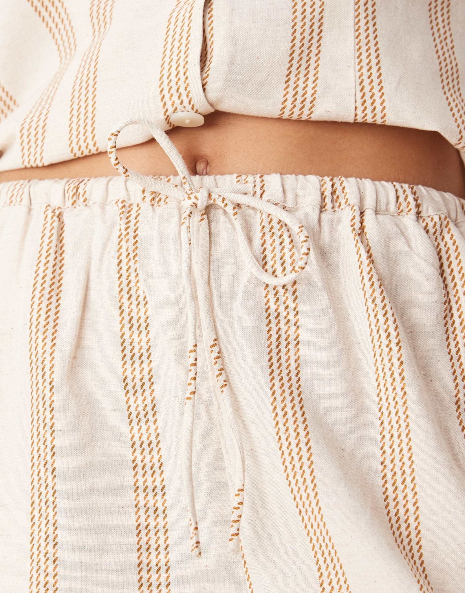 Vila mix and match linen touch tie waist shorts in cream & tan stripe - ASOS Sample Sale