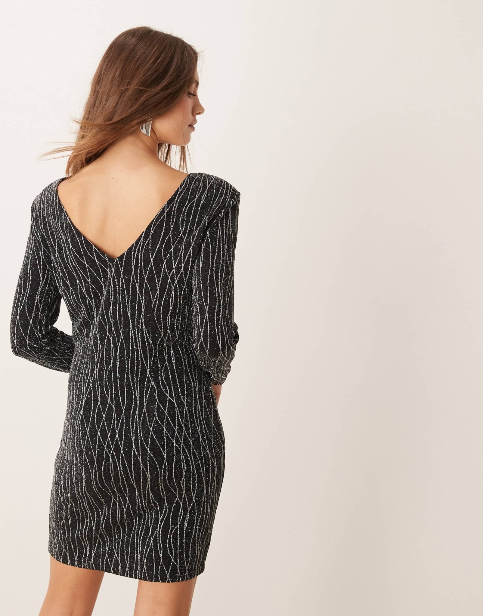 Vila o neck longsleeve mini dress in black glitter - ASOS Sample Sale