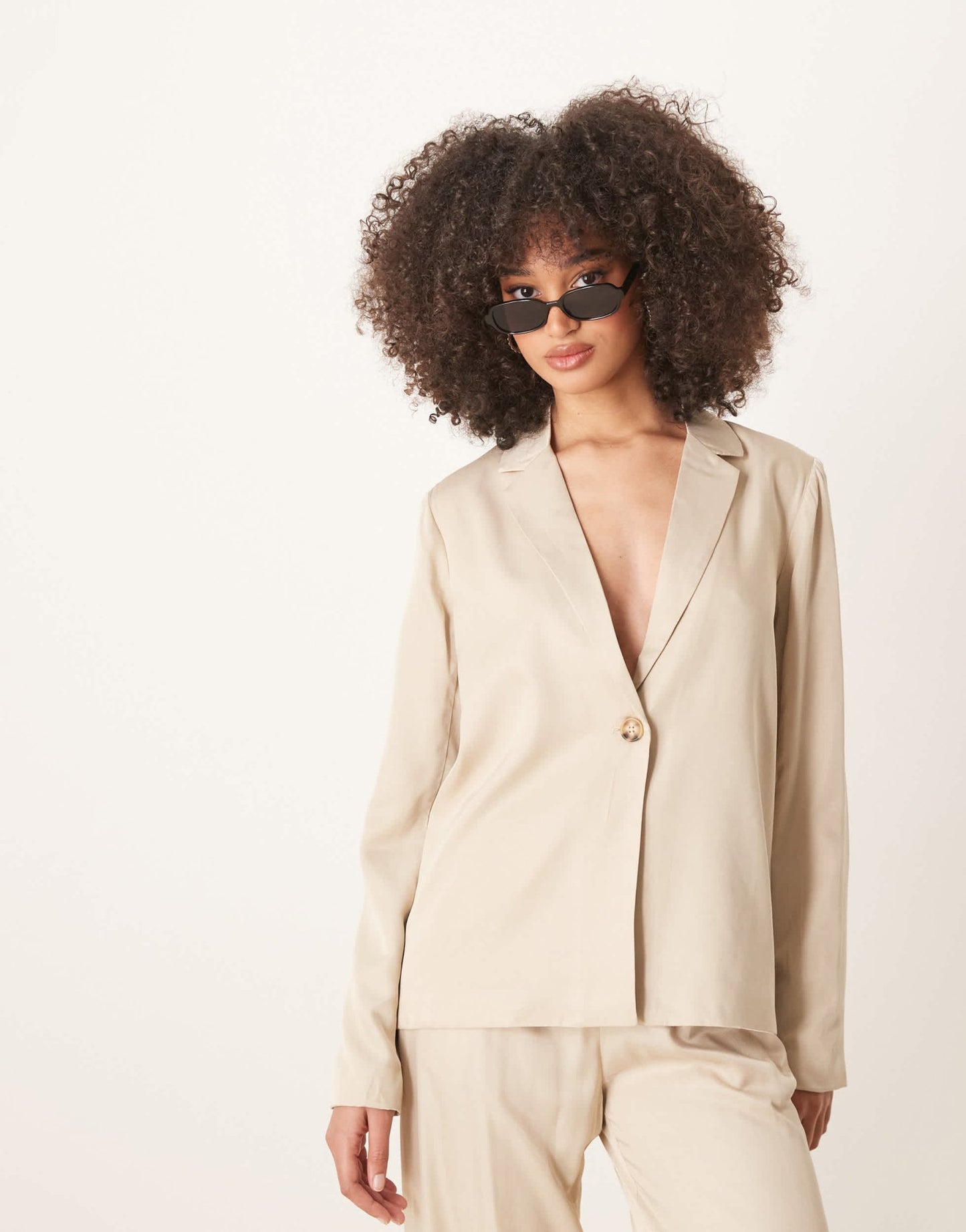 Vila oversized button front blazer co - ord in oatmeal - ASOS Sample Sale