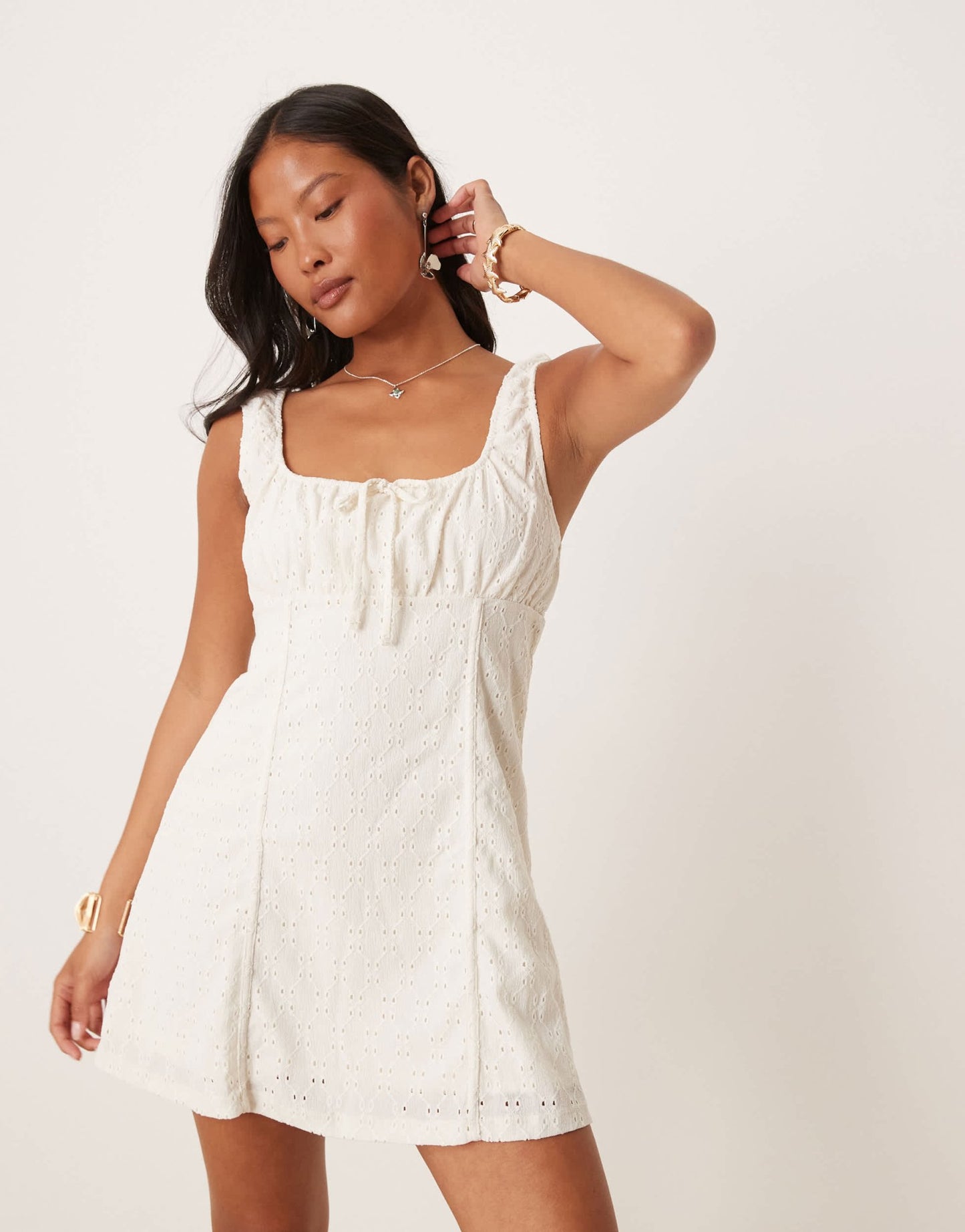 Vila Petite broderie milkmaid style mini dress in white - ASOS Sample Sale