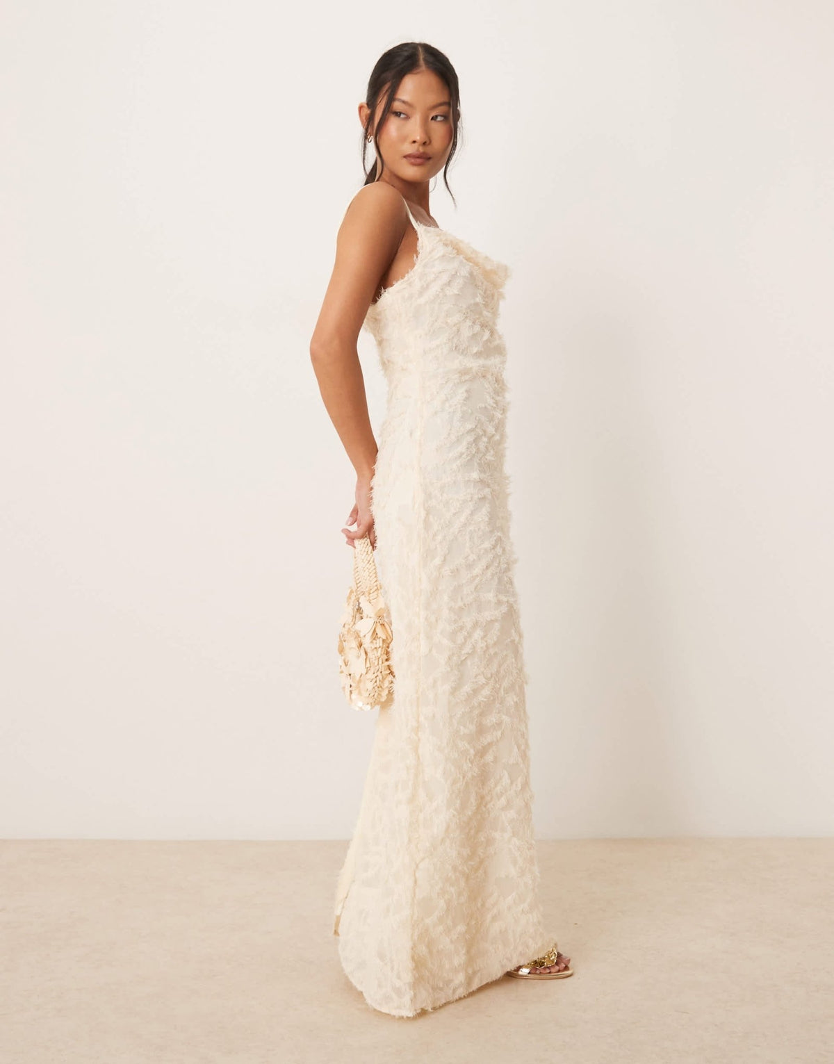 Vila Petite cowl neck textured cami maxi dress in cream - ASOS Sample Sale