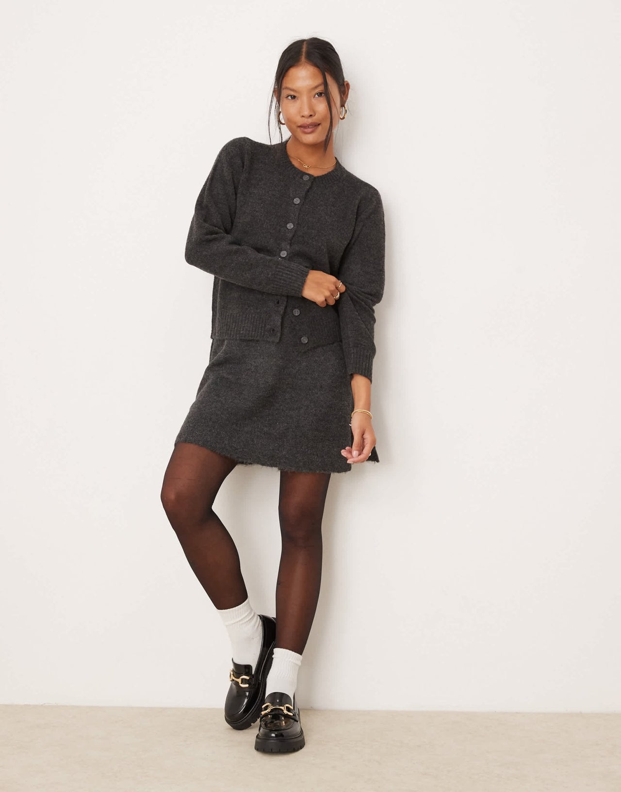 Vila Petite knitted mini skirt co - ord in dark grey - ASOS Sample Sale