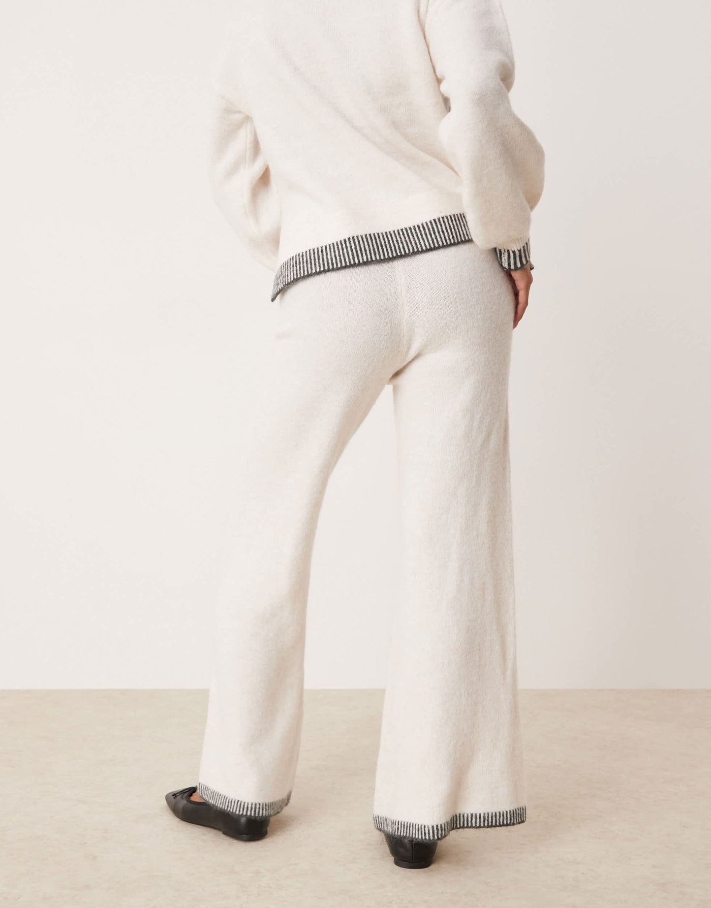 Vila Petite knitted wide leg trouser co - ord with contrast stitch in cream - ASOS Sample Sale