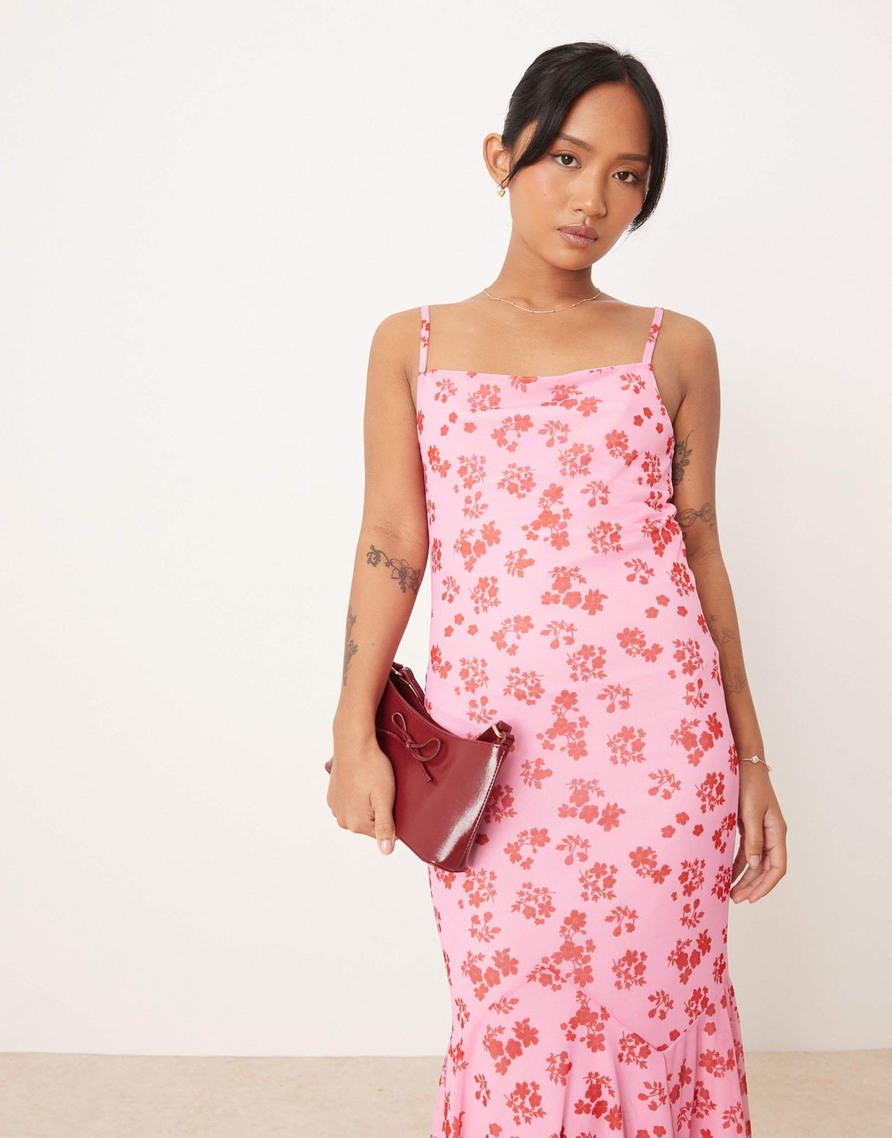Vila Petite mesh square neck cami maxi dress in pink floral print - ASOS Sample Sale