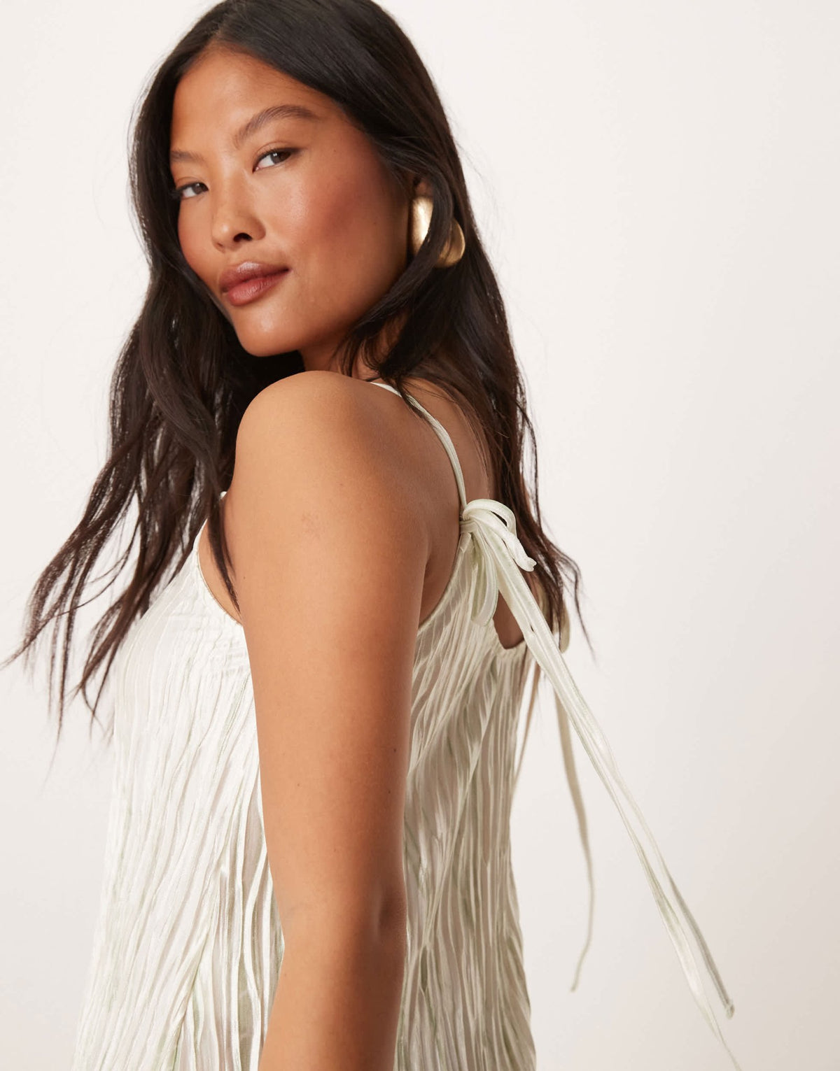 Vila Petite plisse cami maxi slip dress in pale silt green tie dye - ASOS Sample Sale