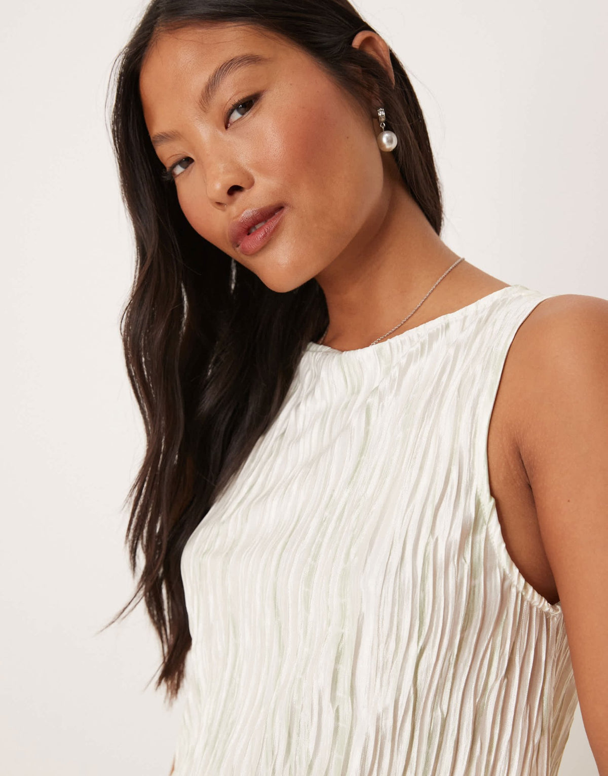 Vila Petite plisse slash neck sleeveless top co-ord in pale silt green tie dye - ASOS Sample Sale