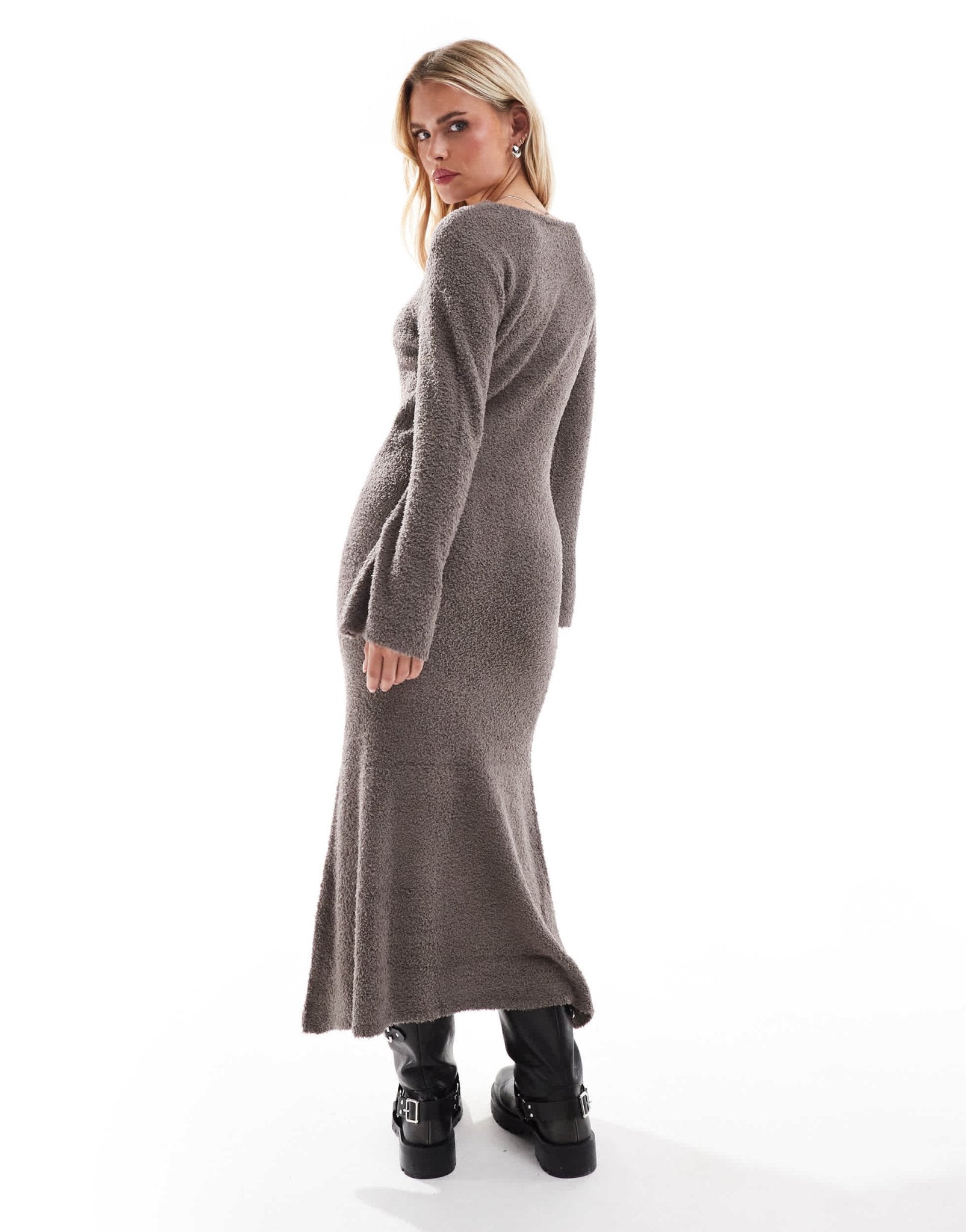 Vila Petite super soft fluffy maxi jumper dress in brown - ASOS Sample Sale