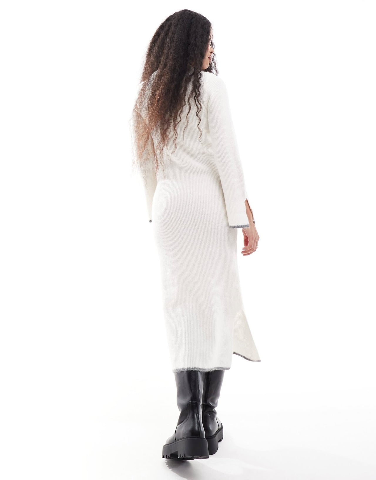 Vila Petite super soft knitted midi dress with contrast edge in winter white - ASOS Sample Sale