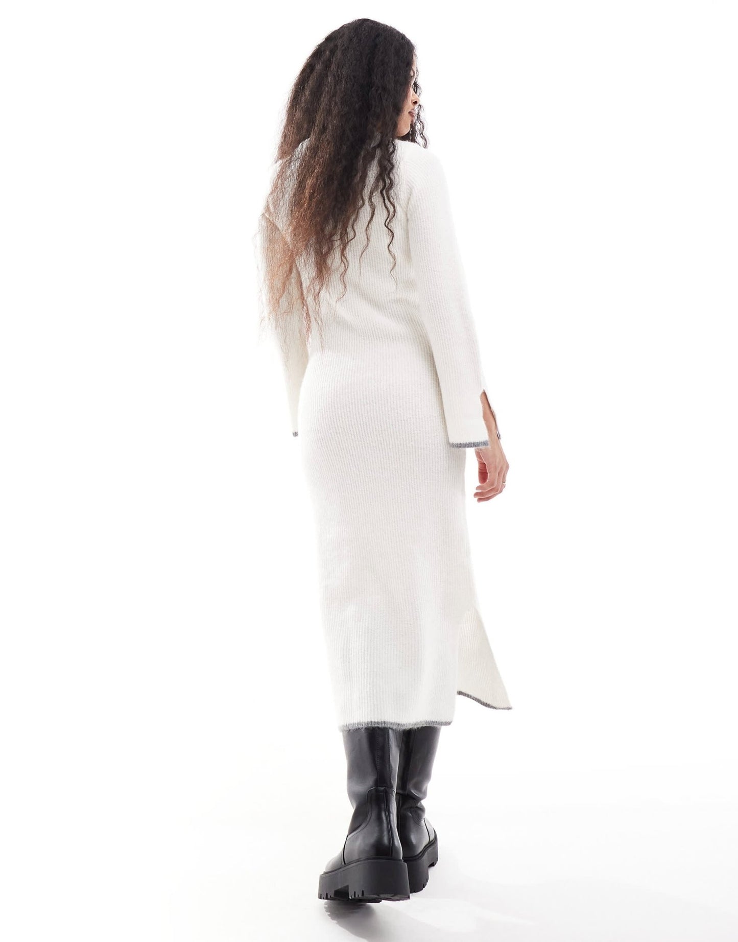 Vila Petite super soft knitted midi dress with contrast edge in winter white - ASOS Sample Sale