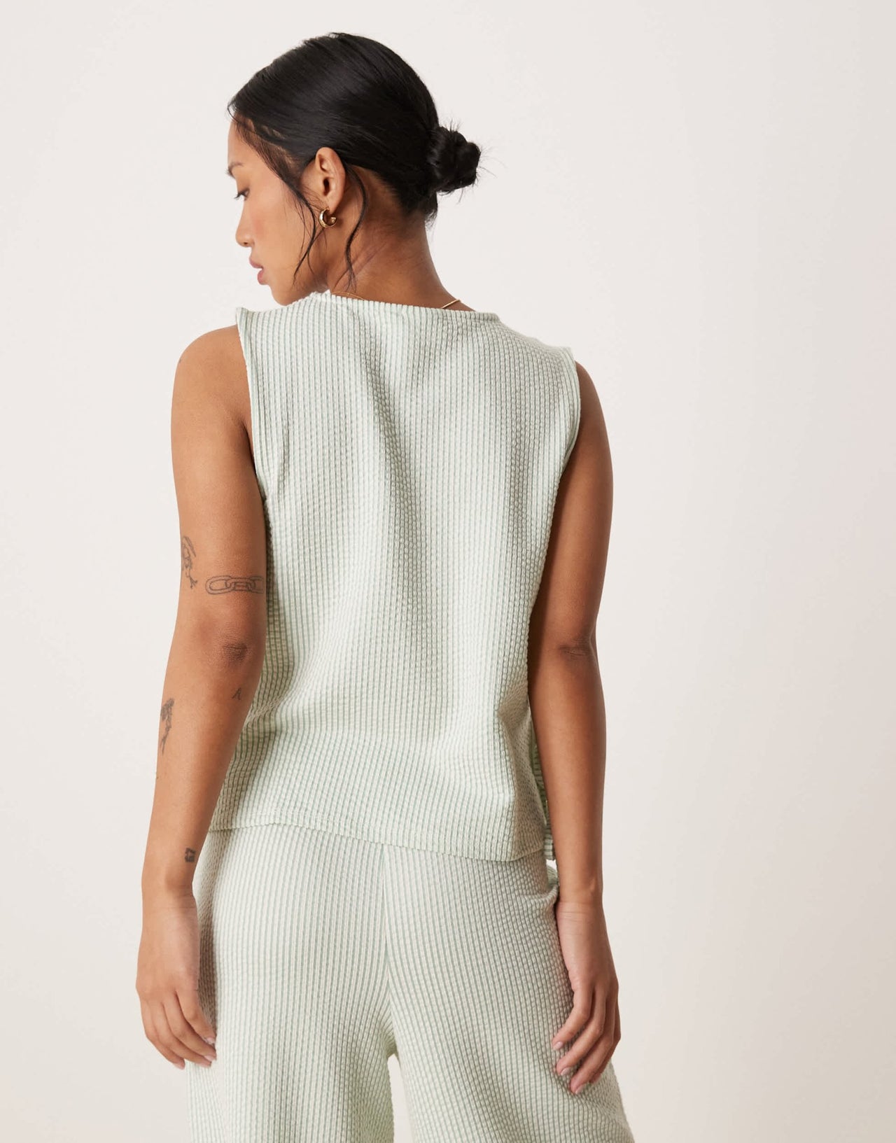 Vila Petite textured stripe sleevless tie side top co-ord in green and cream - ASOS Sample Sale