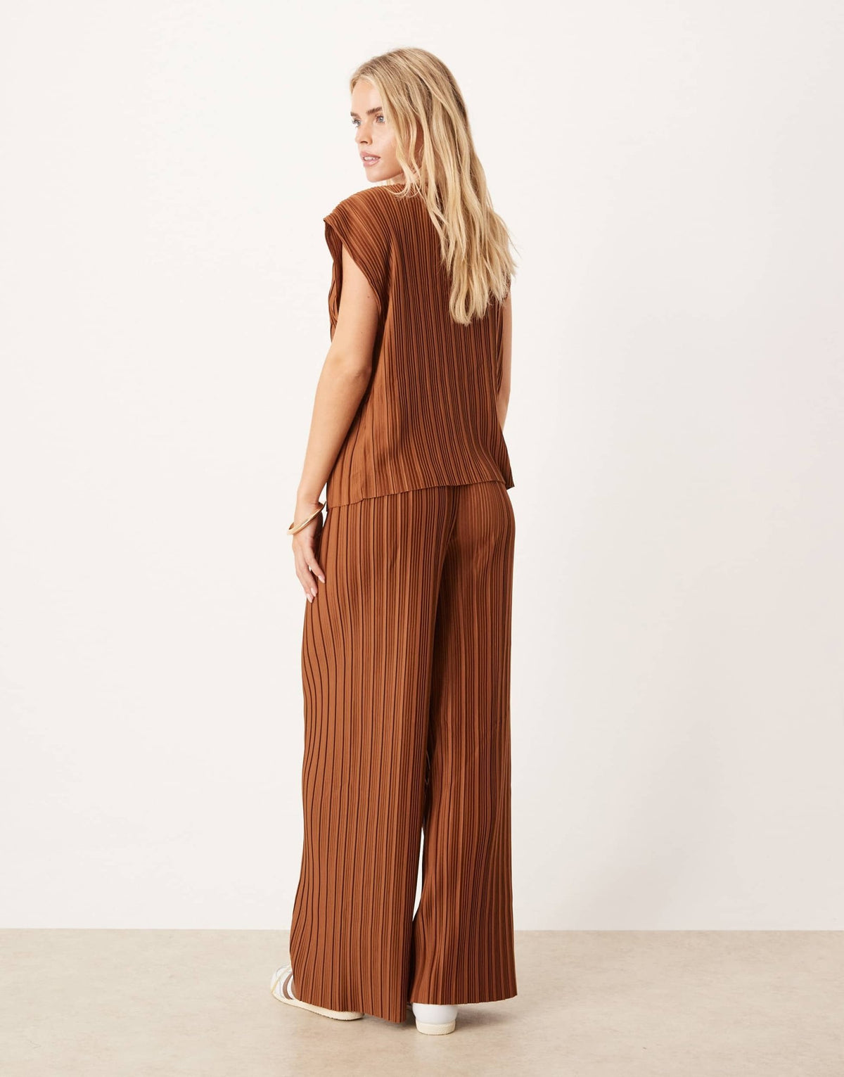 Vila Petite wide leg plisse trousers co-ord in bronze - ASOS Sample Sale