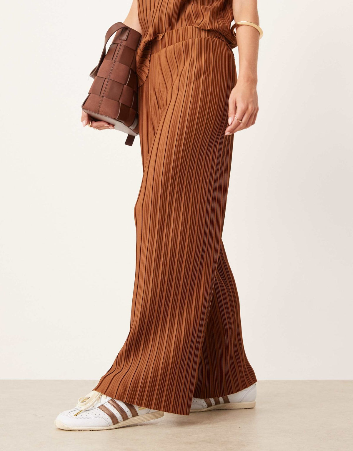 Vila Petite wide leg plisse trousers co-ord in bronze - ASOS Sample Sale
