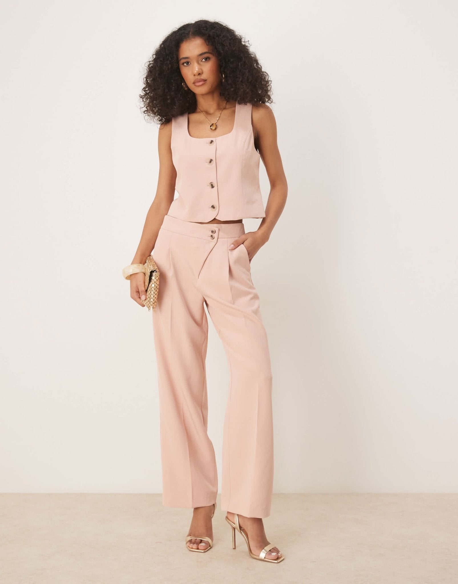 Vila pleat front tailored wide leg trouser co-ord in peach whip - ASOS Sample Sale