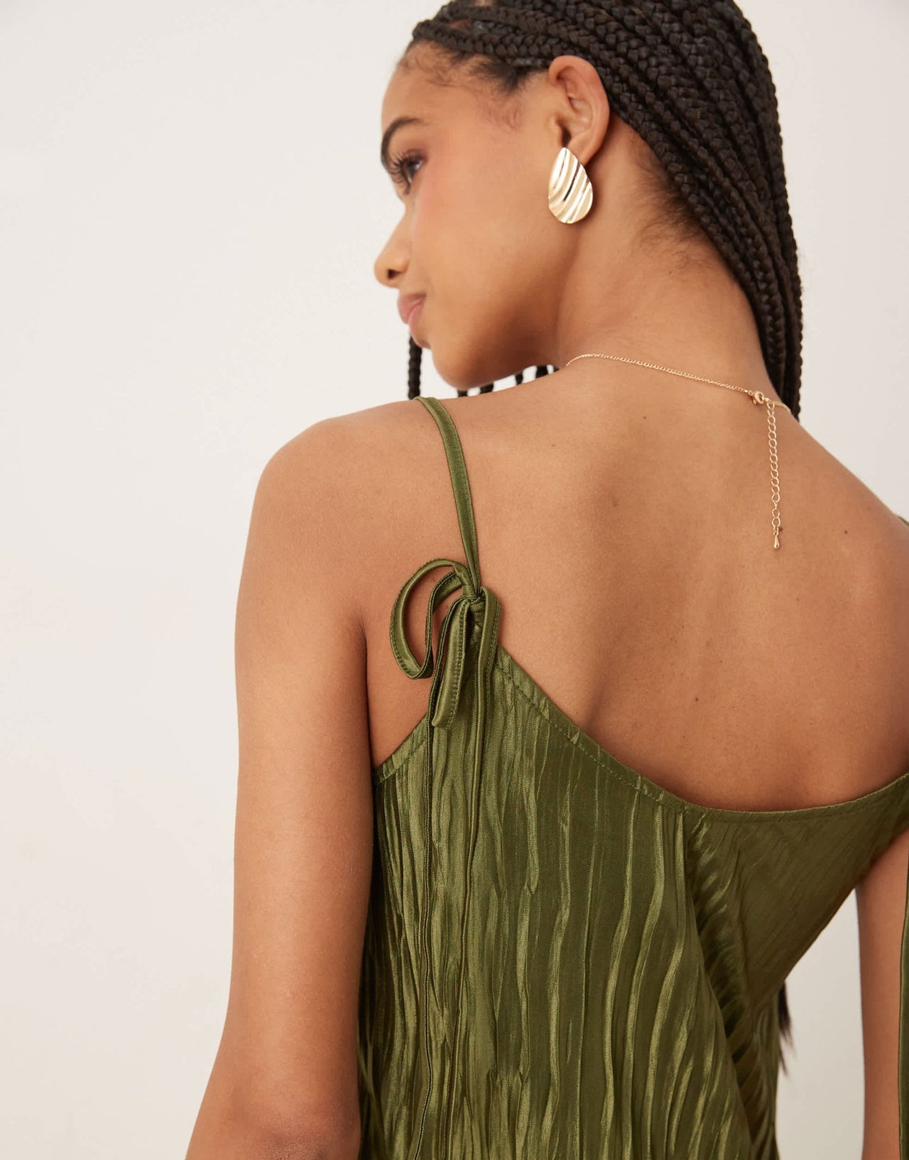 Vila plisse cami maxi slip dress in olive green - ASOS Sample Sale