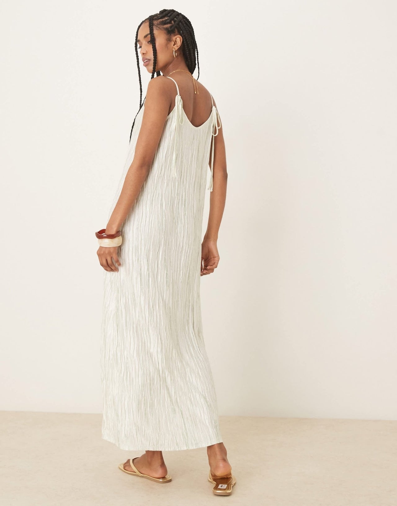 Vila plisse cami maxi slip dress in pale silt green tie dye - ASOS Sample Sale